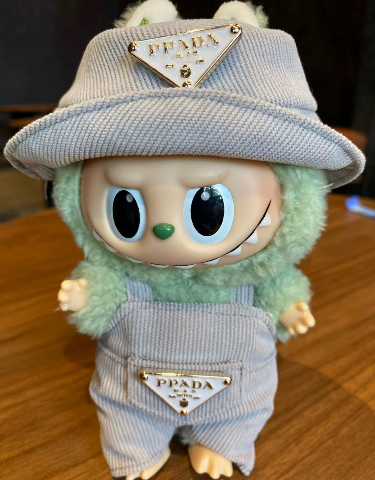 Prada Overalls and Hat Designer Fashion Kawaii Cute Doll Labubu Outfit Clothes 17cm