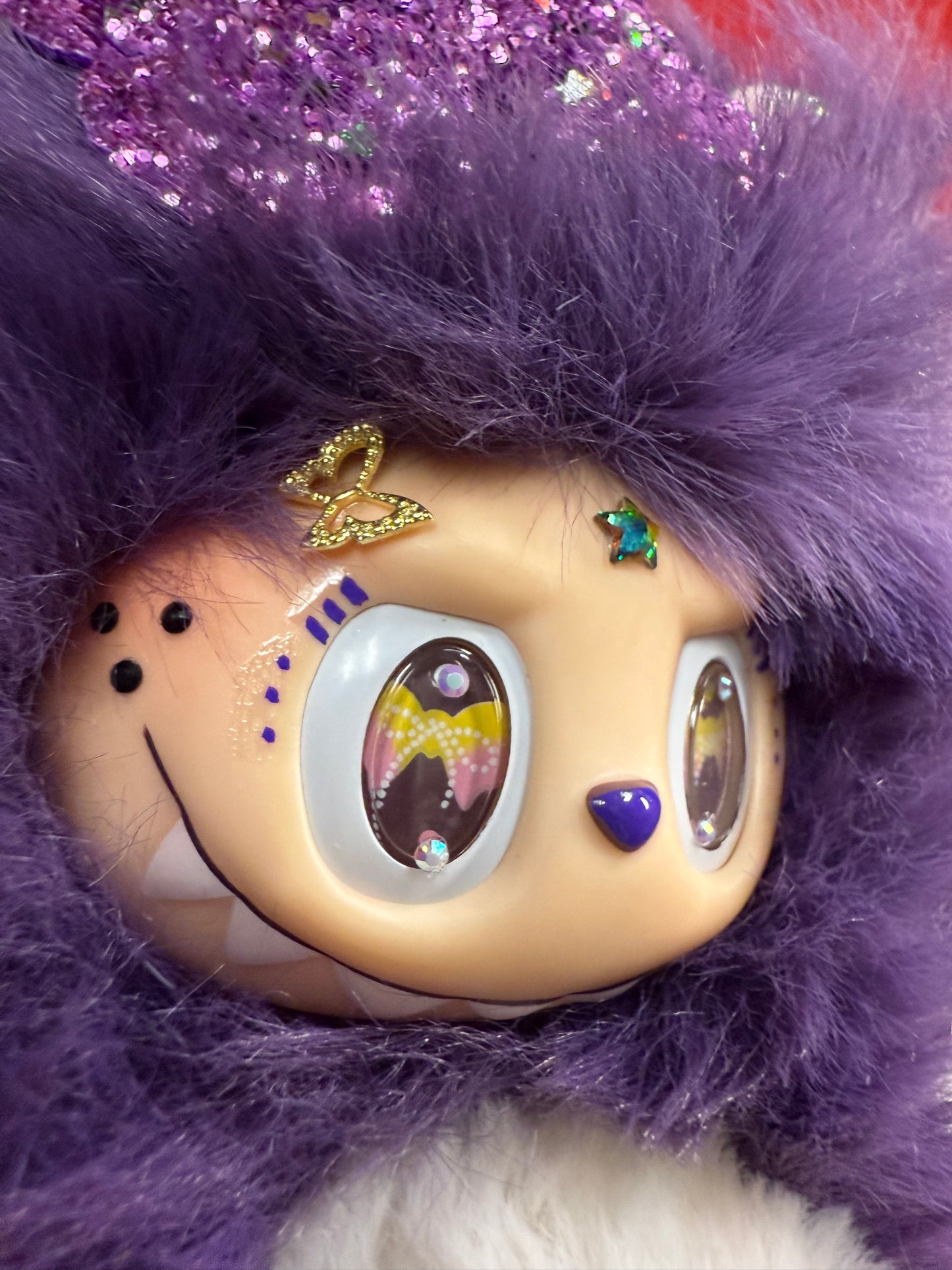 Star Bedazzled Purple Custom Nine-tailed Handmade Fluffy Labubu