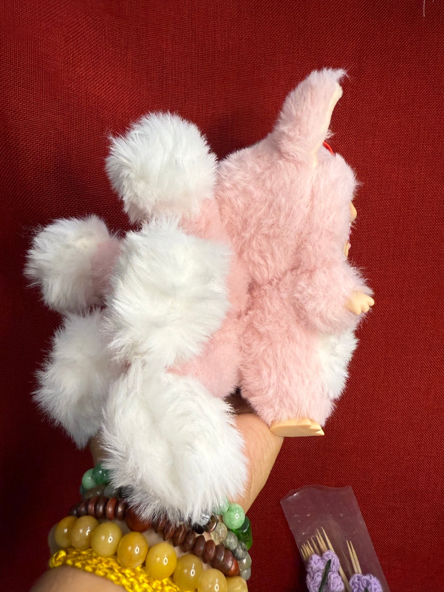 Bedazzled Pink Custom Nine-tailed Hearts Handmade Fluffy Labubu