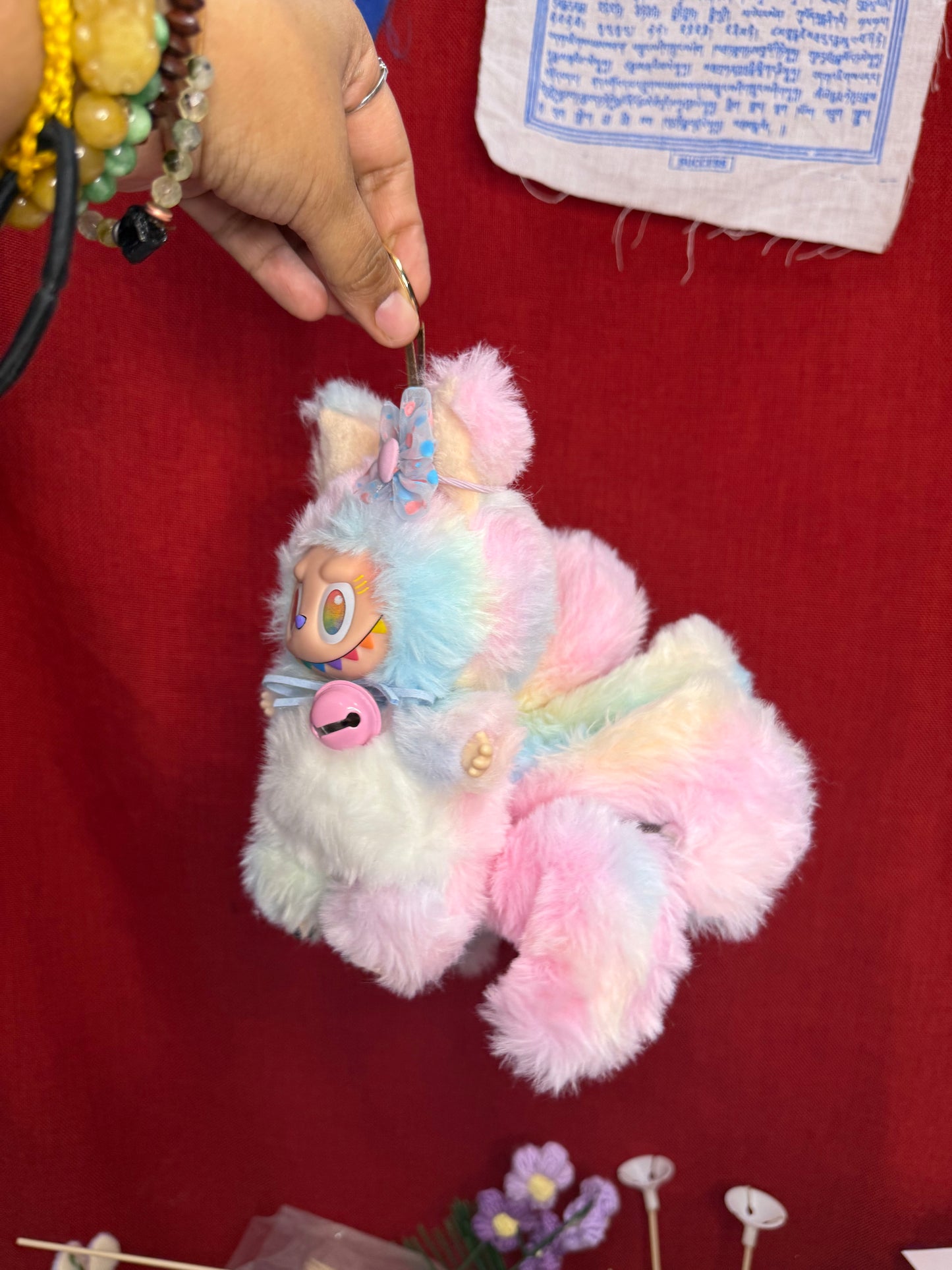 Rainbow Cotton Candy Custom Nine-tailed Handmade Fluffy Labubu