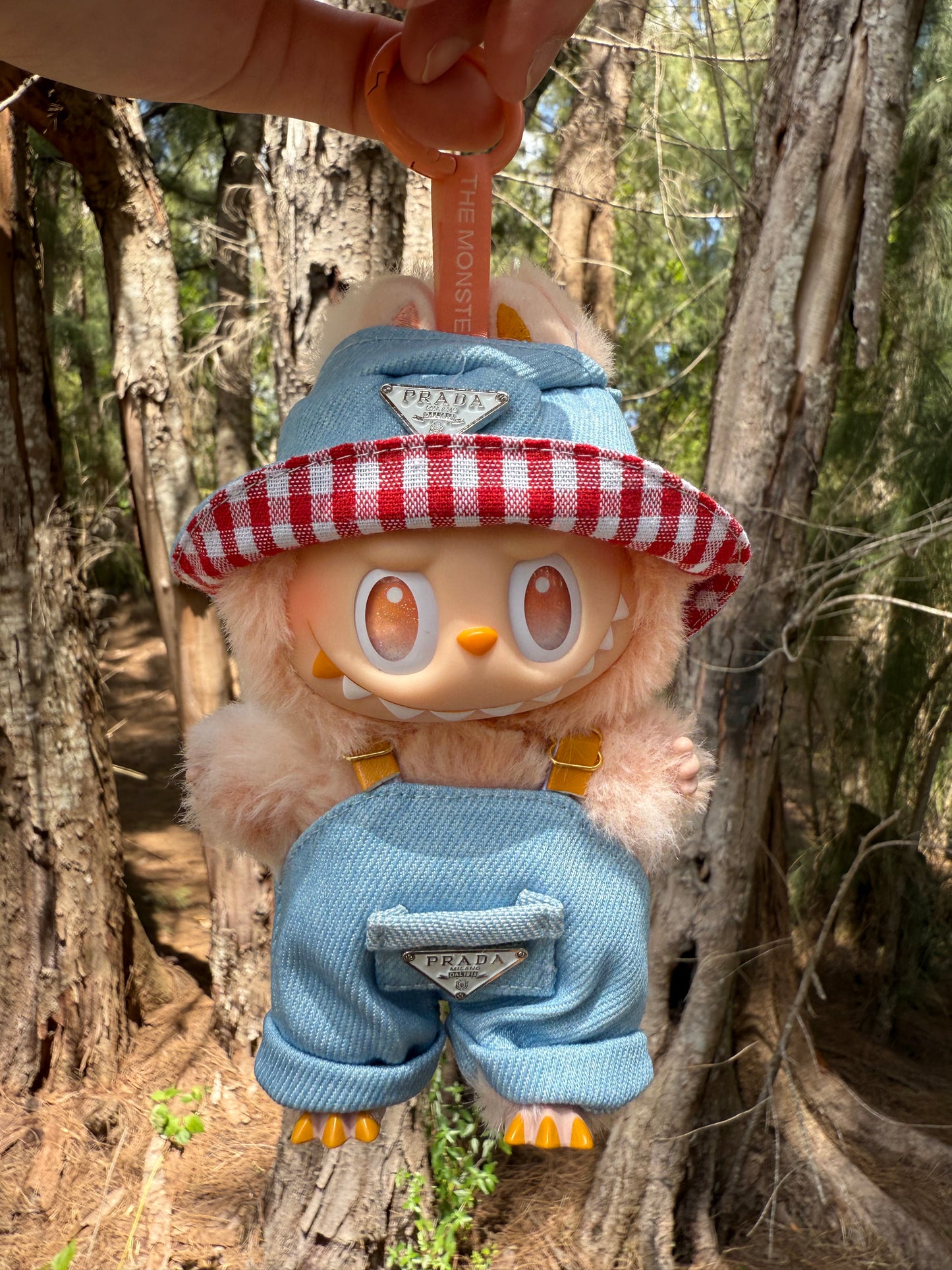 Prada Overalls and Hat Designer Fashion Kawaii Cute Doll Labubu Outfit Clothes 17cm
