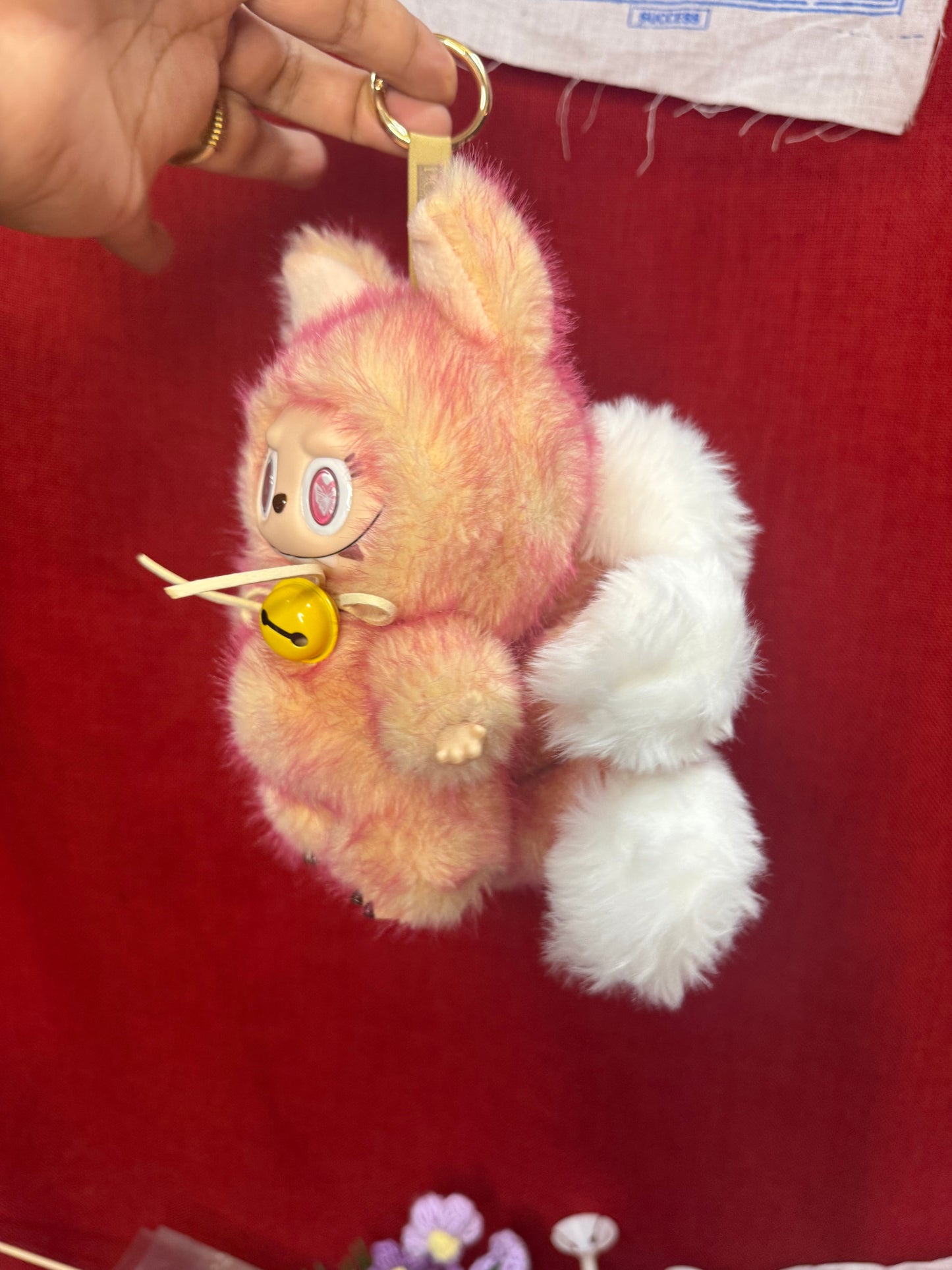 Two Toned Firery Peach Custom Nine-tailed Handmade Fluffy Labubu