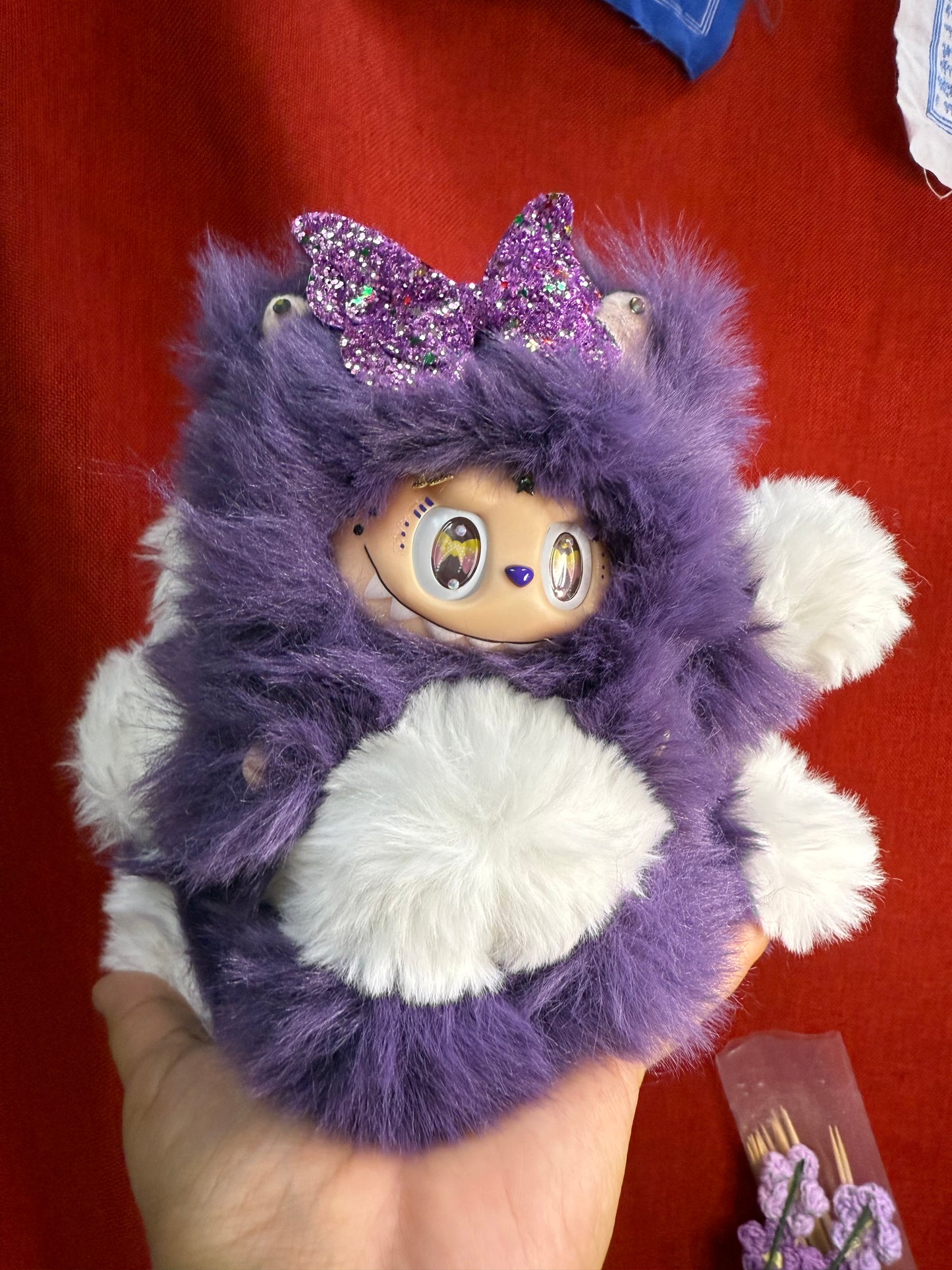 Star Bedazzled Purple Custom Nine-tailed Handmade Fluffy Labubu