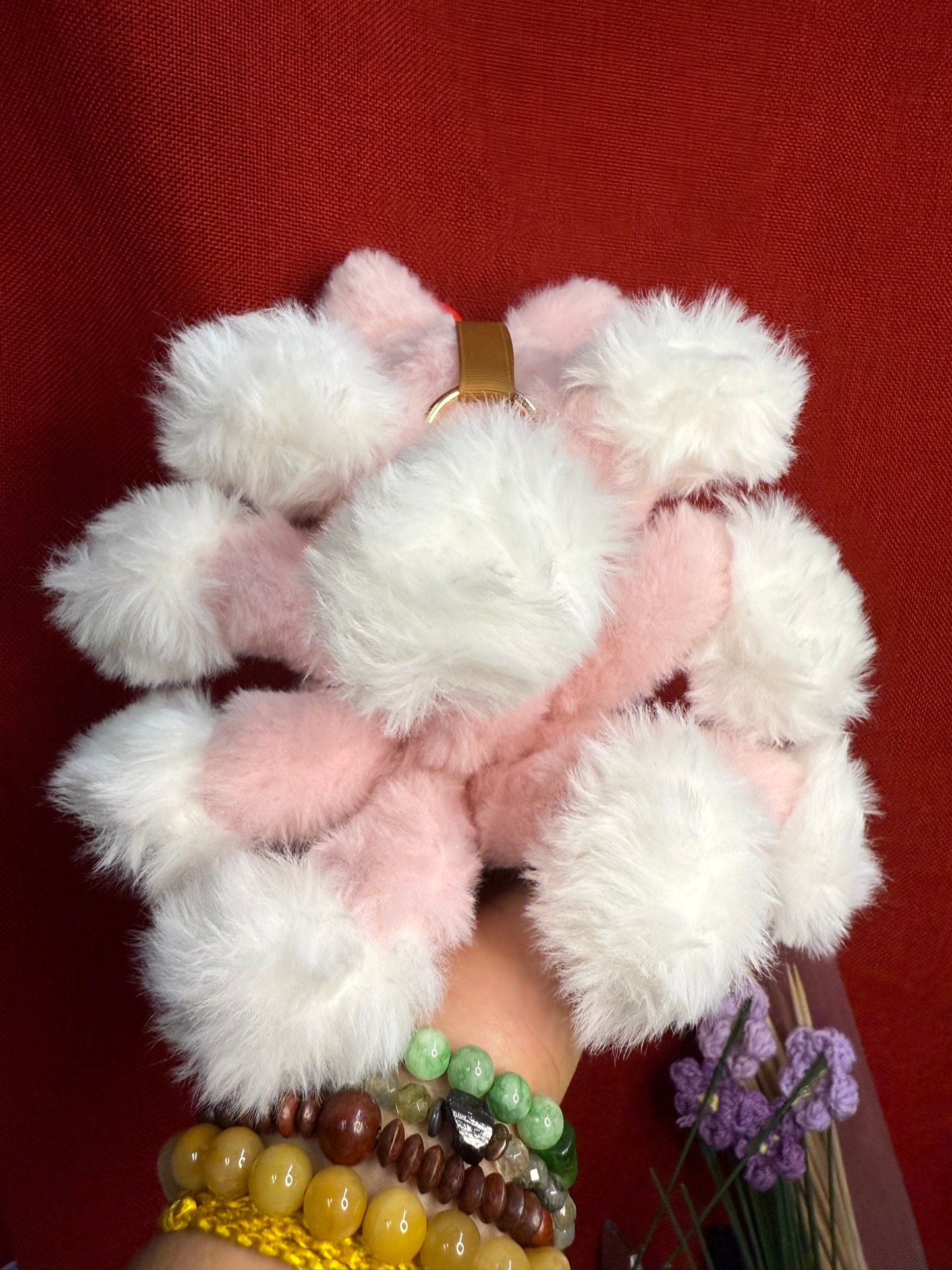 Bedazzled Pink Custom Nine-tailed Hearts Handmade Fluffy Labubu