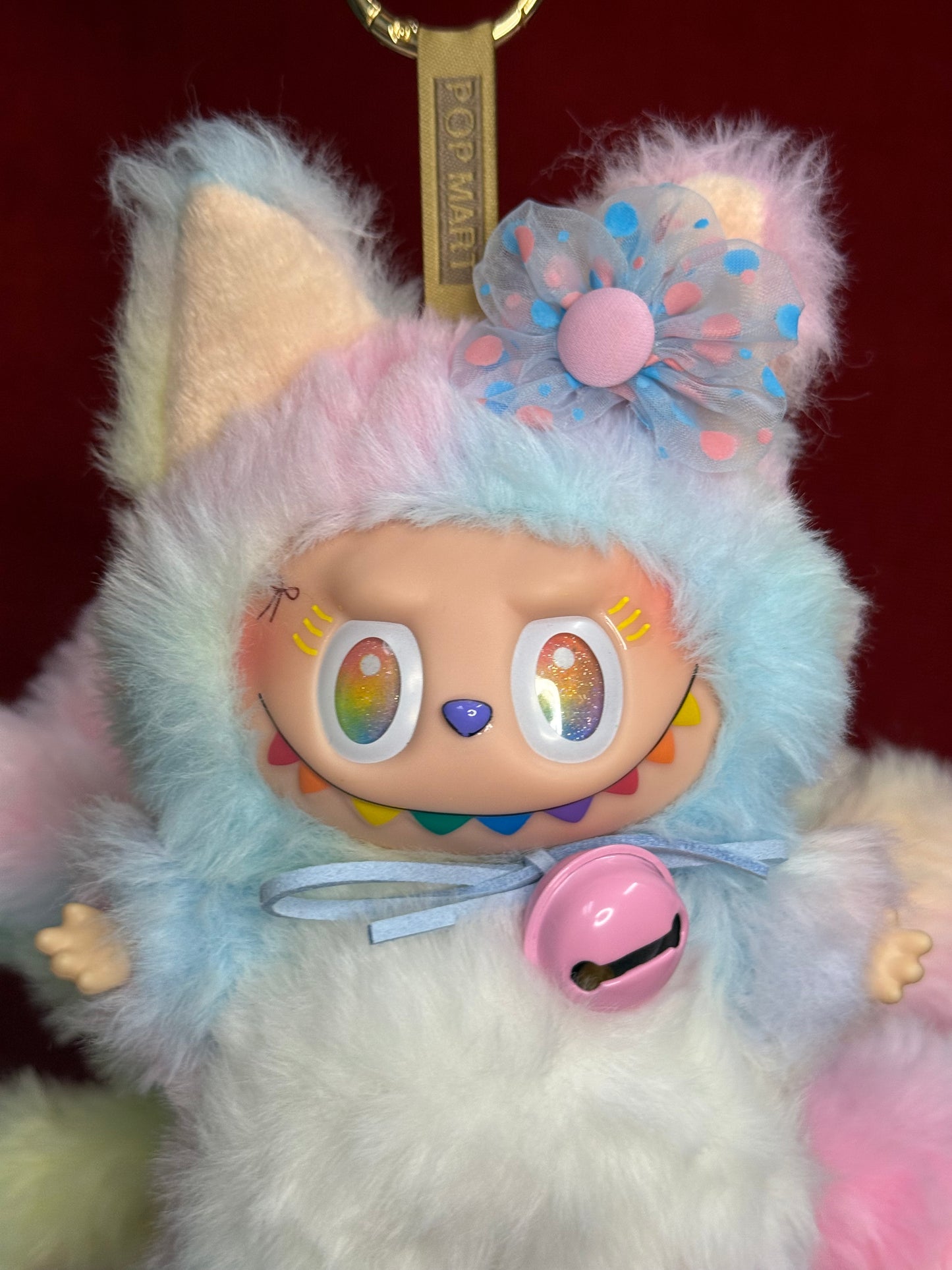 Rainbow Cotton Candy Custom Nine-tailed Handmade Fluffy Labubu