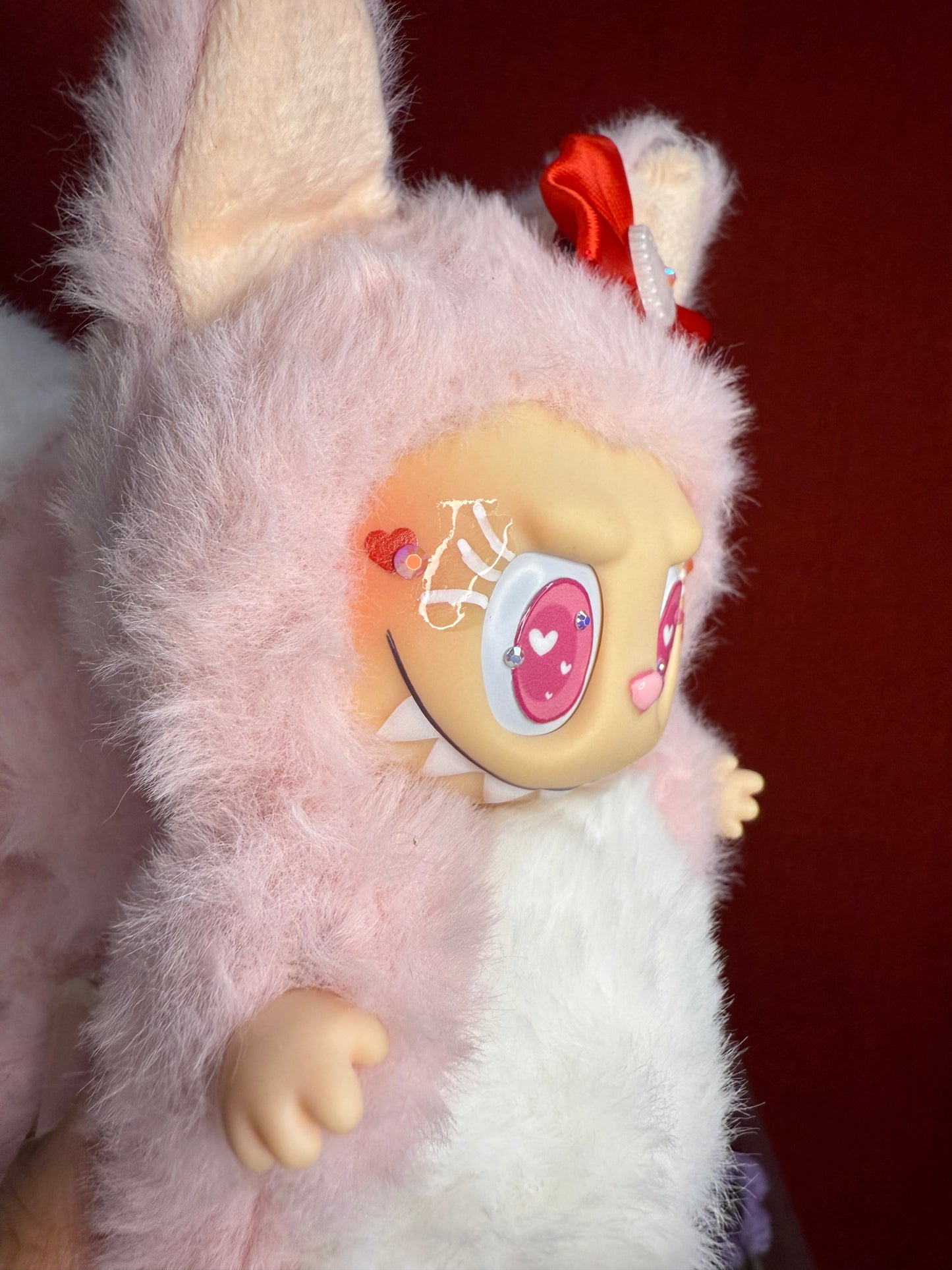 Bedazzled Pink Custom Nine-tailed Hearts Handmade Fluffy Labubu