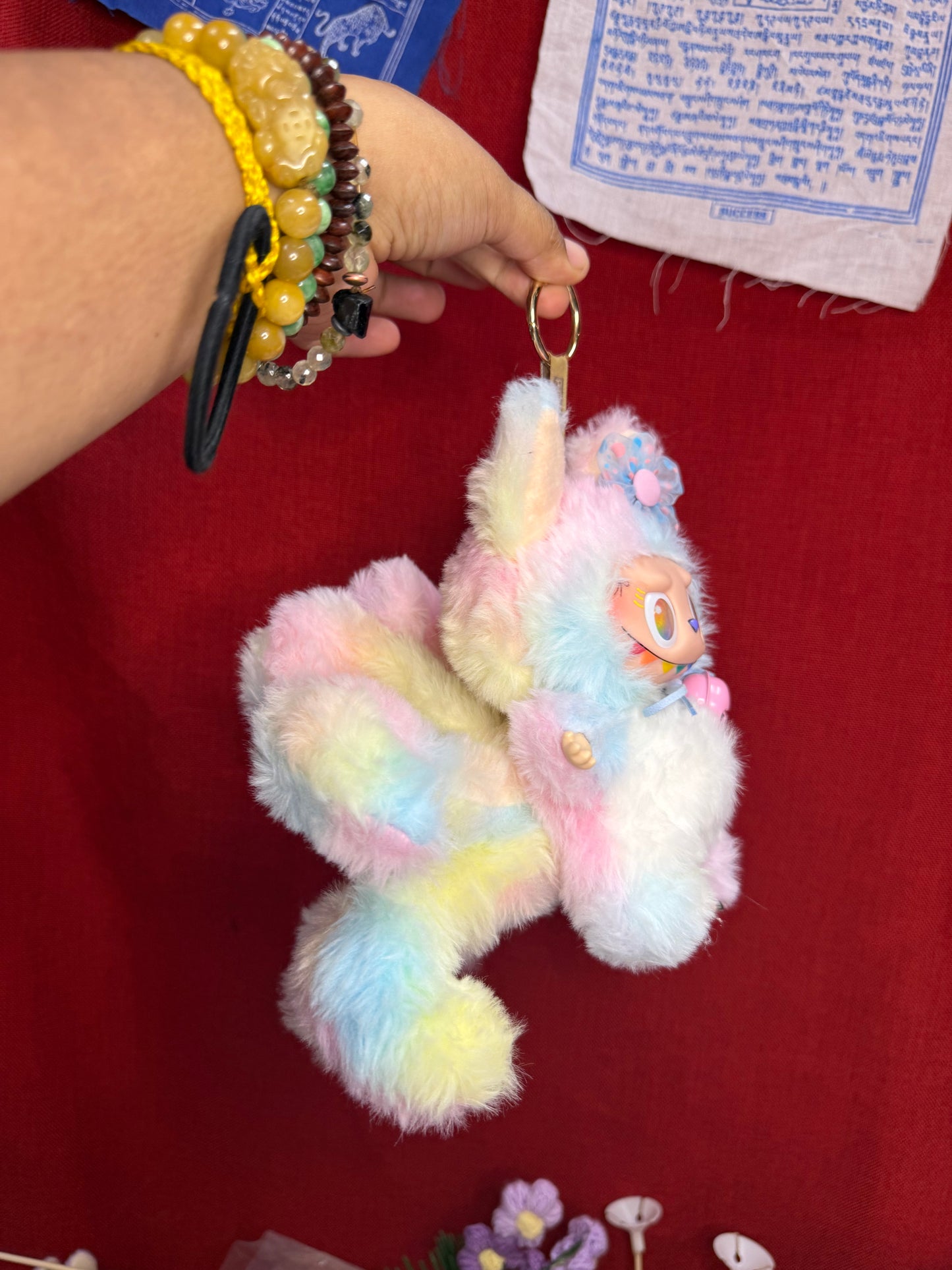 Rainbow Cotton Candy Custom Nine-tailed Handmade Fluffy Labubu
