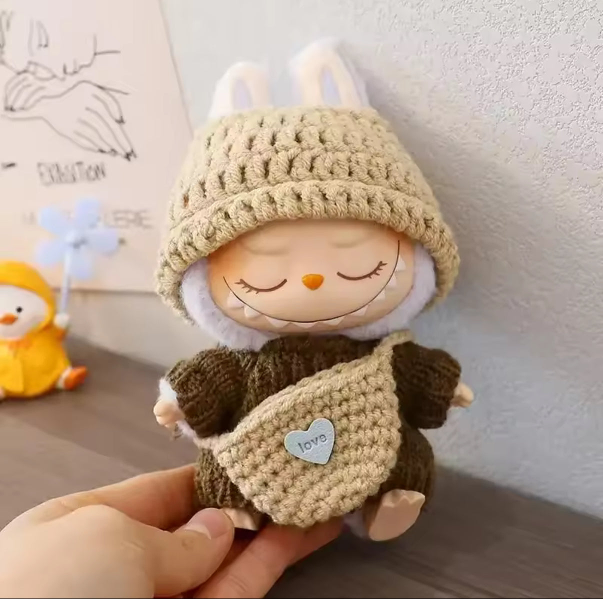 Brown Crochet Bear Kawaii Cute Doll Labubu Outfit Clothes 17cm