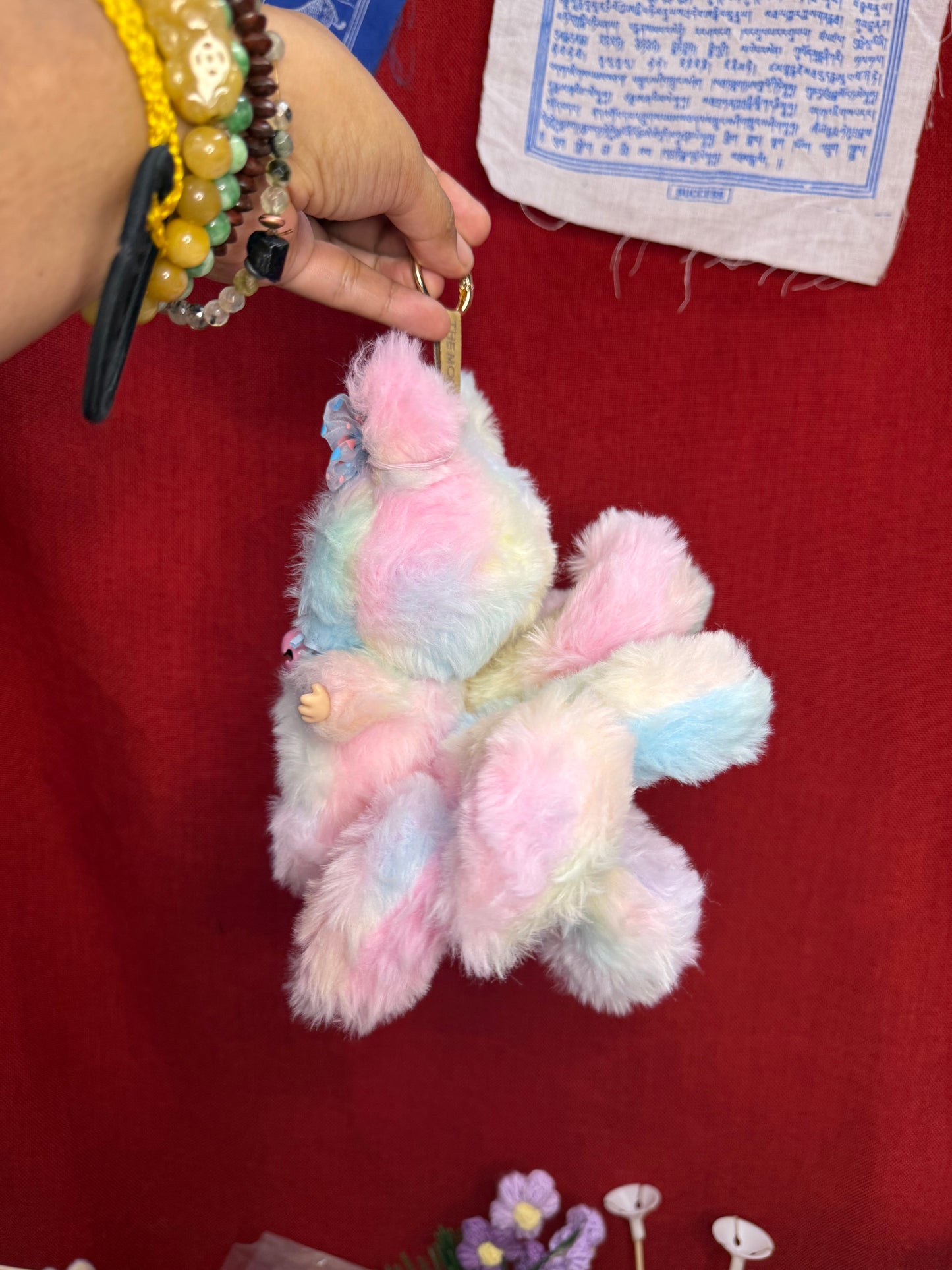 Rainbow Cotton Candy Custom Nine-tailed Handmade Fluffy Labubu