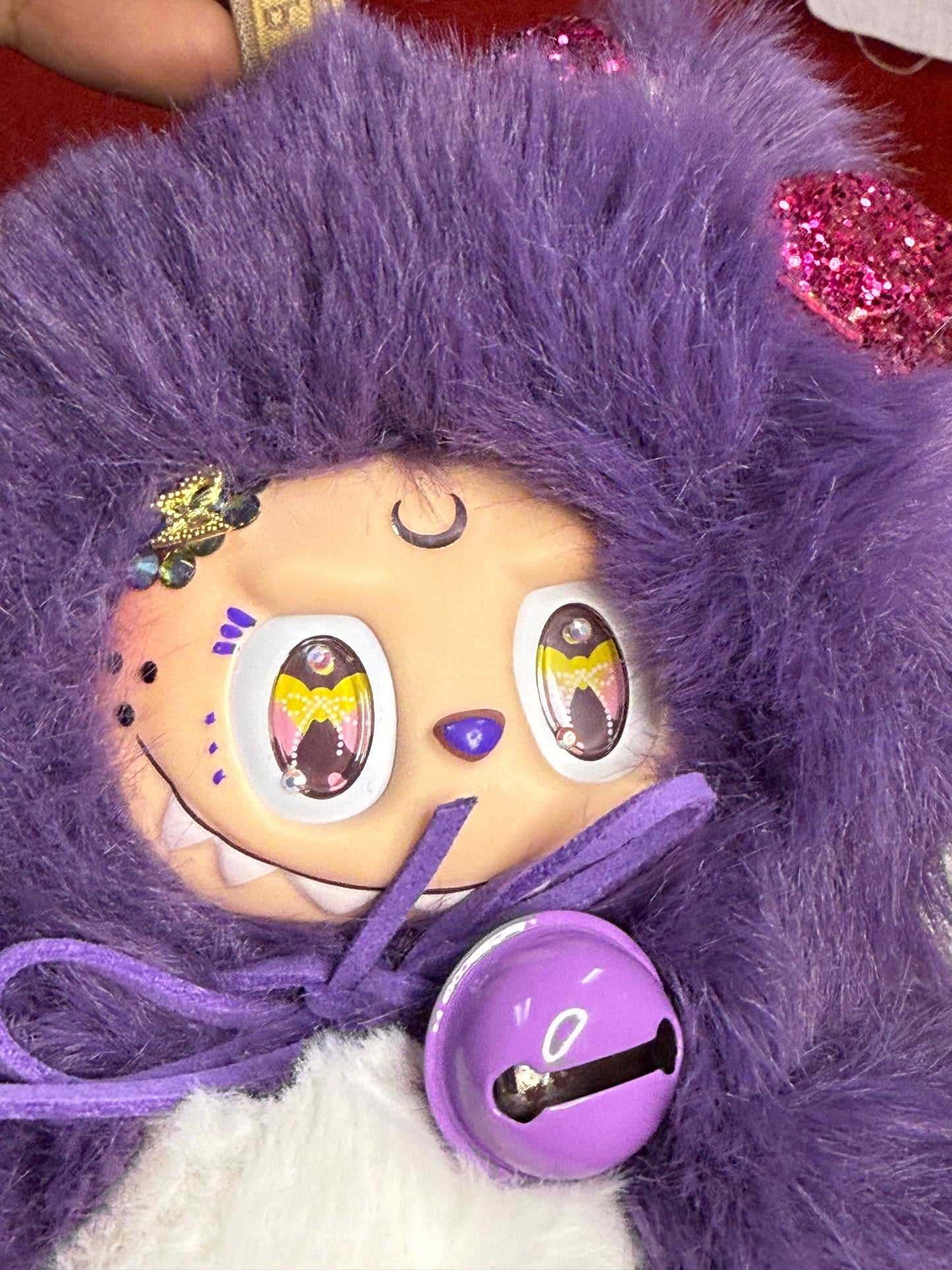 Crecent Moon Bedazzled Purple Custom Nine-tailed Handmade Fluffy Labubu