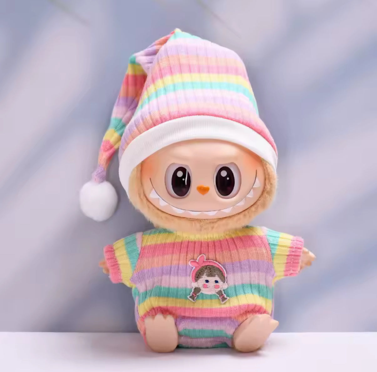 Pink Stripped Pjs Kawaii Cute Doll Labubu Outfit Clothes 17cm
