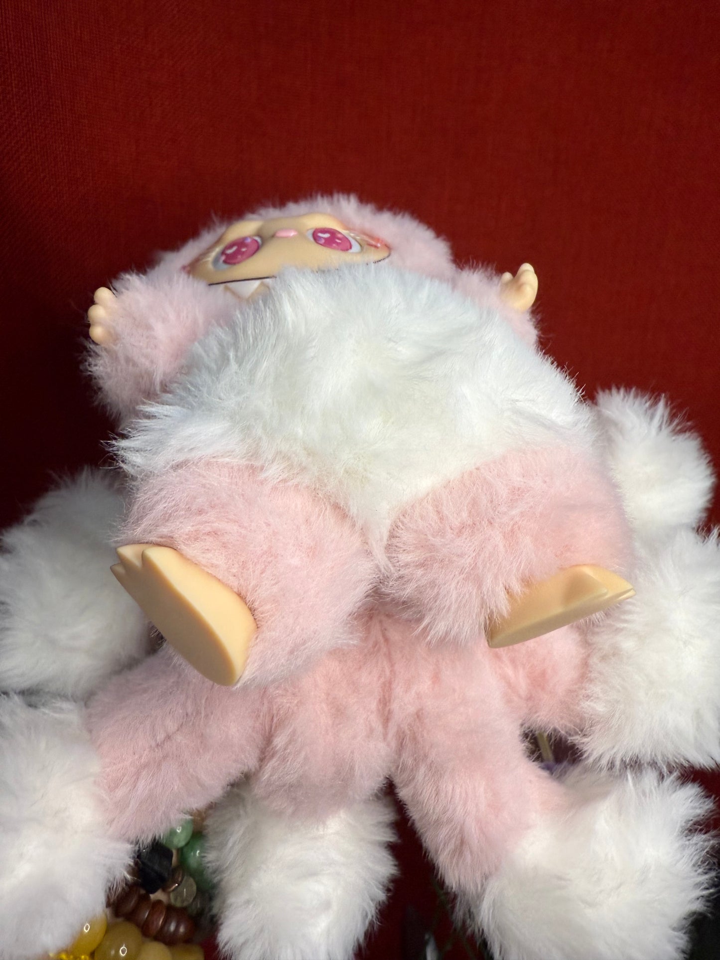 Bedazzled Pink Custom Nine-tailed Hearts Handmade Fluffy Labubu