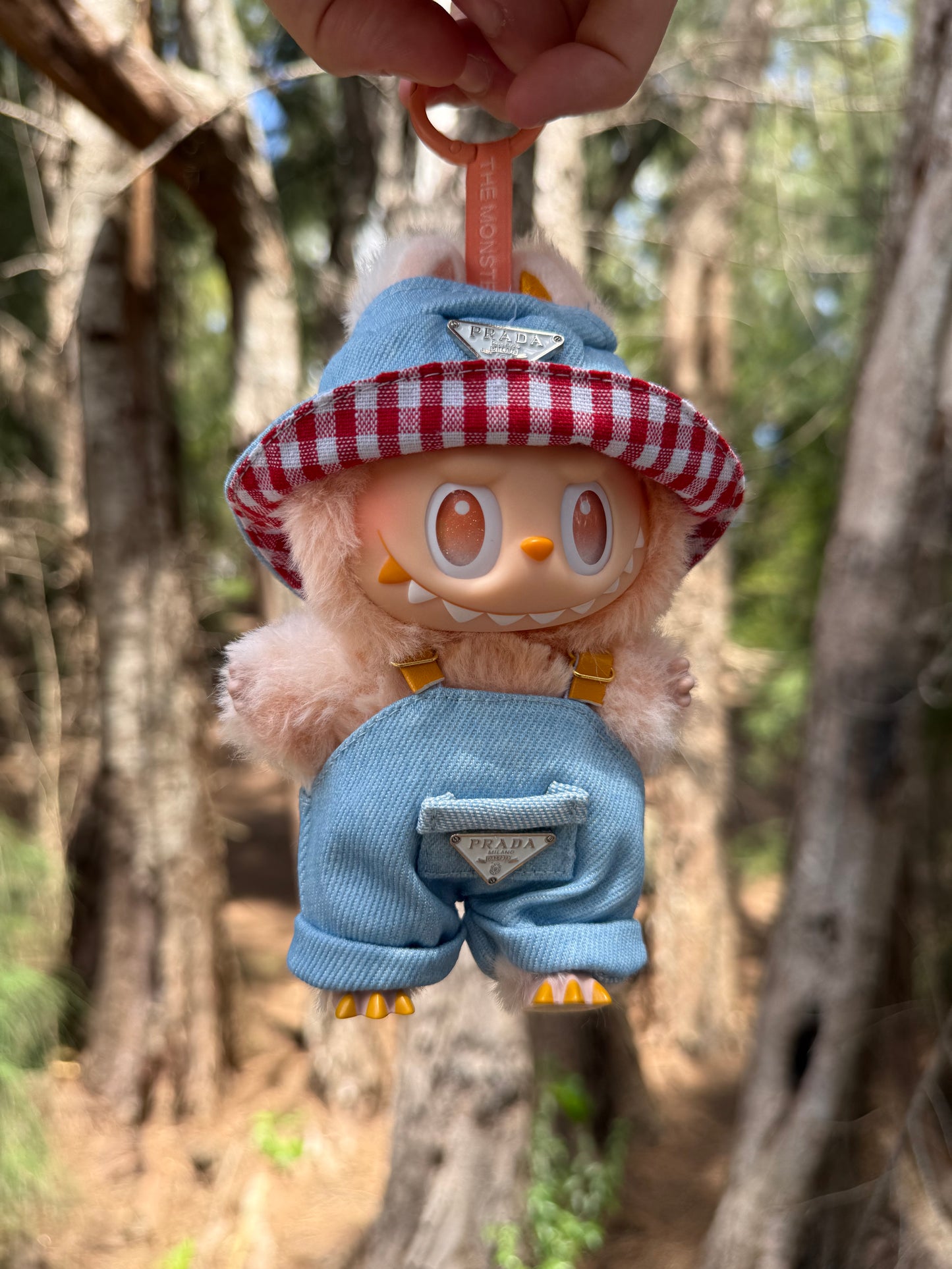 Prada Overalls and Hat Designer Fashion Kawaii Cute Doll Labubu Outfit Clothes 17cm