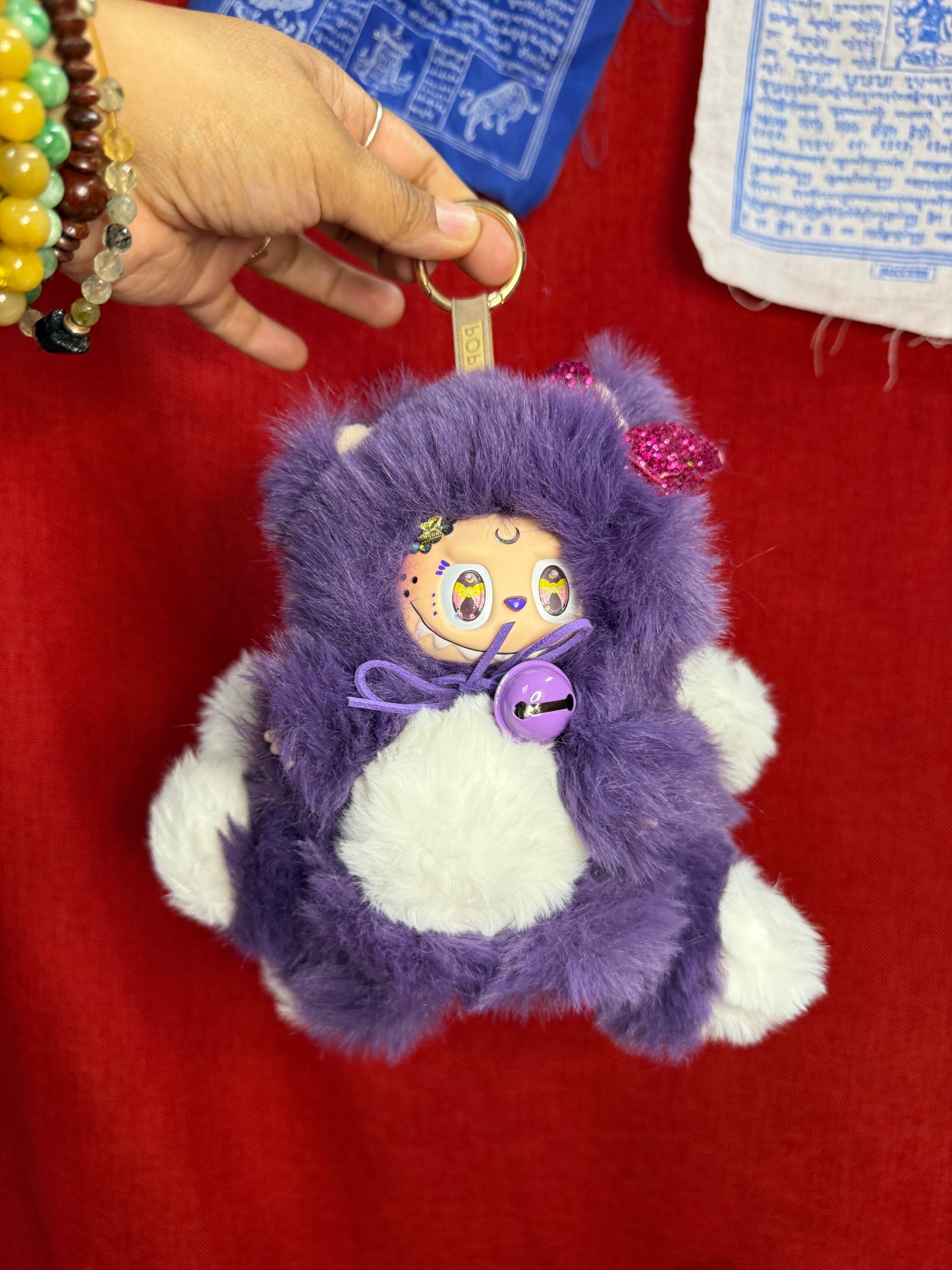 Crecent Moon Bedazzled Purple Custom Nine-tailed Handmade Fluffy Labubu