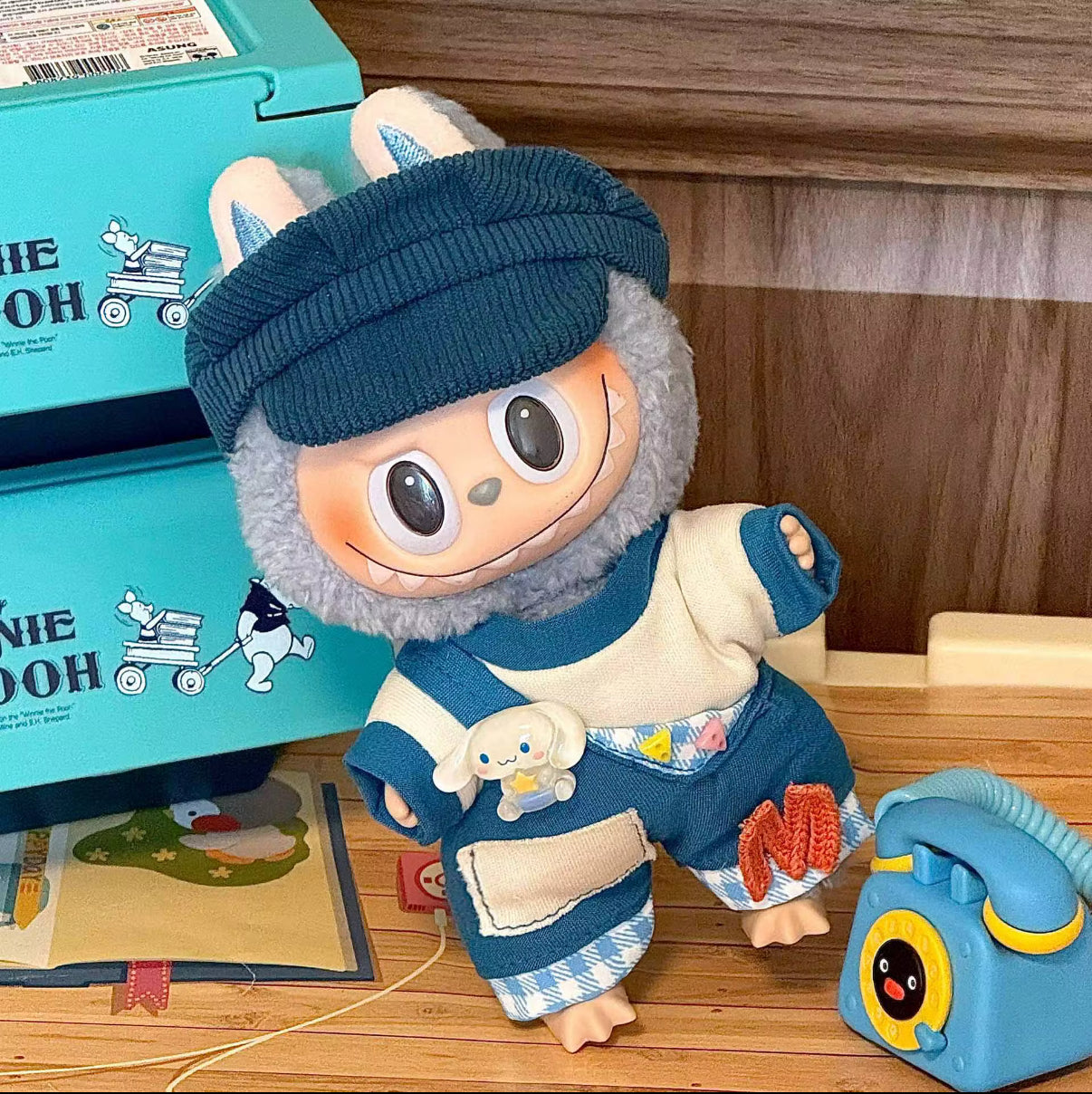 Cinnamonroll Sanrio Blue Overalls Set Kawaii Cute Doll Labubu Outfit Clothes 17cm