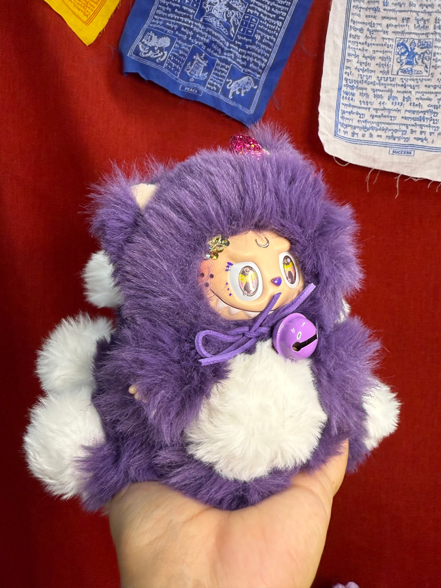 Crecent Moon Bedazzled Purple Custom Nine-tailed Handmade Fluffy Labubu