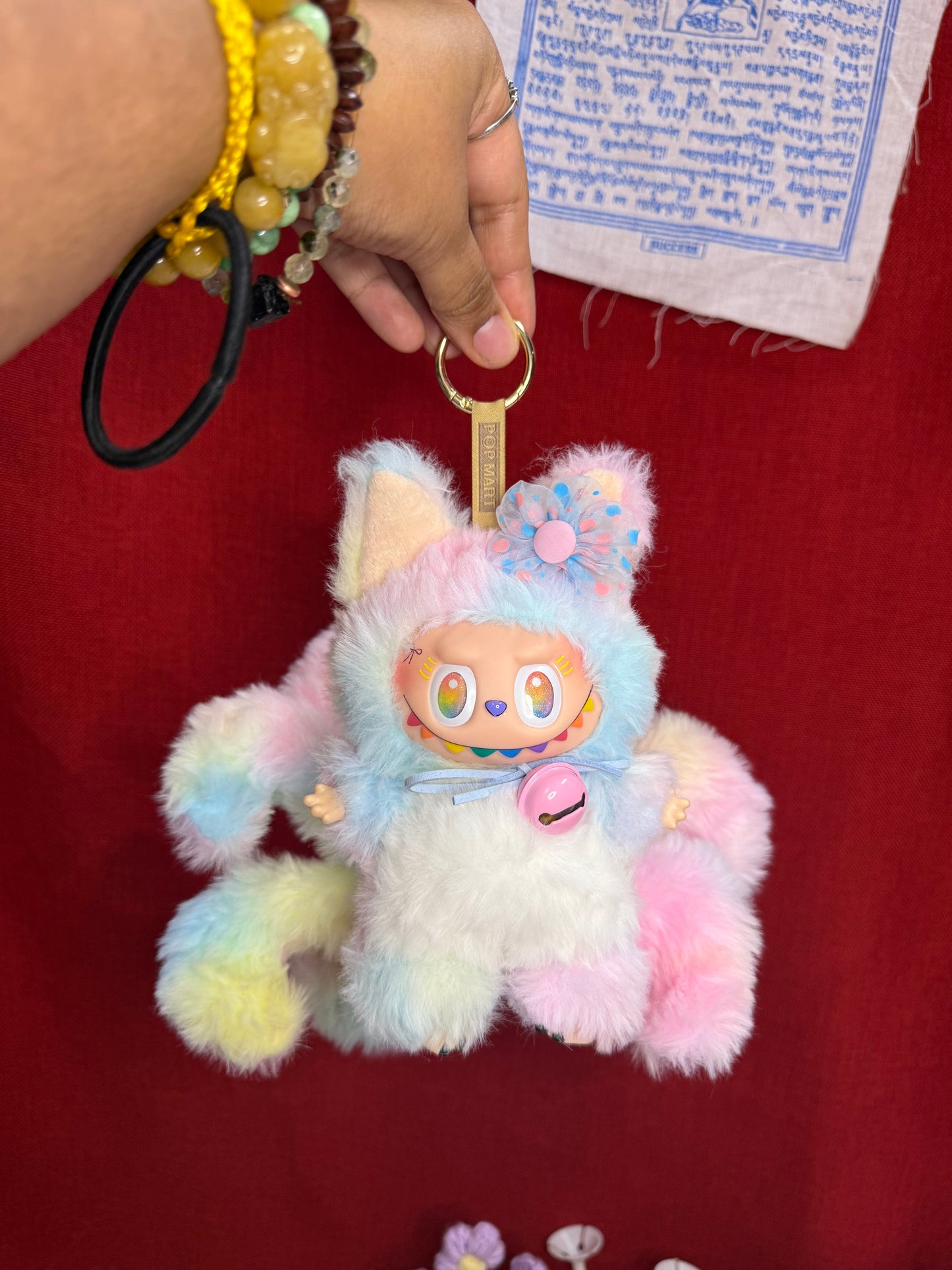 Rainbow Cotton Candy Custom Nine-tailed Handmade Fluffy Labubu