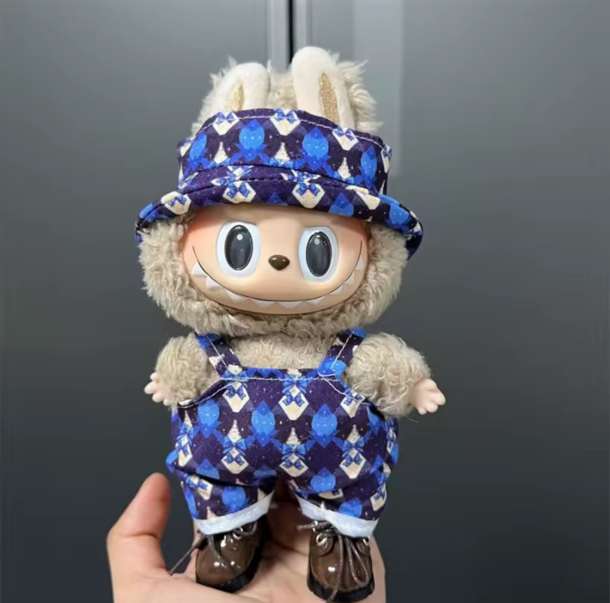 Checkered Overalls Kawaii Cute Doll Labubu Outfit Clothes 17cm