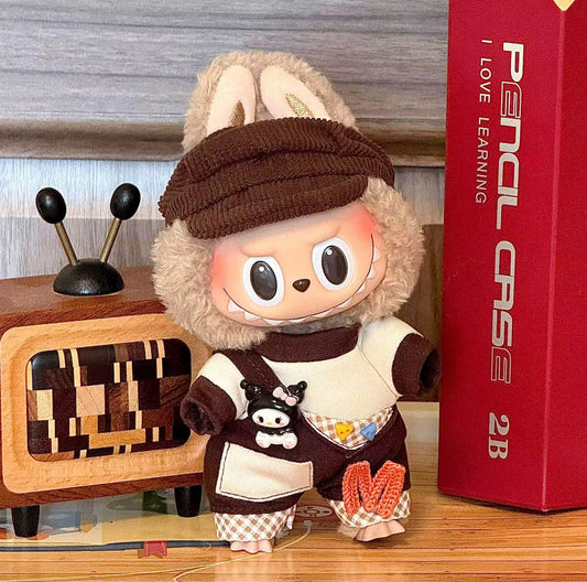 Kuromi Sanrio Brown Overalls Set Kawaii Cute Doll Labubu Outfit Clothes 17cm