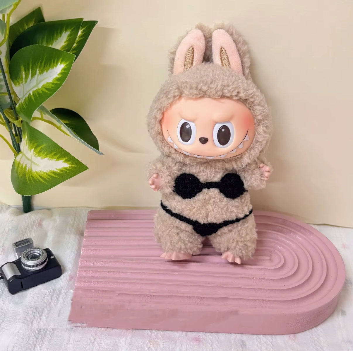 Black Crochet Bikini Fashion Kawaii Cute Doll Labubu Outfit Clothes 17cm