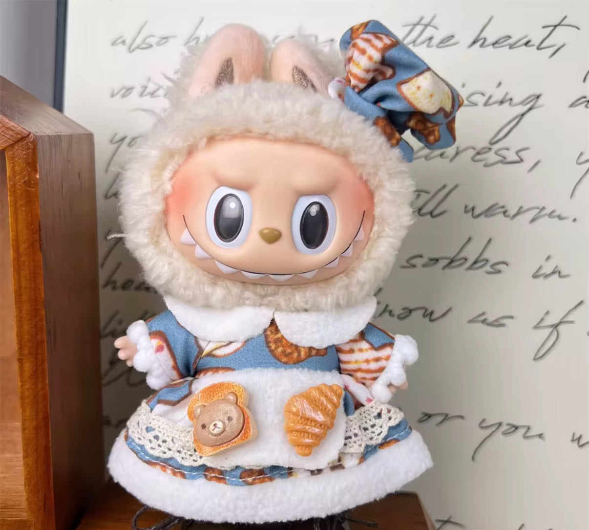 Croissant Bear Toast Chef Dress Set Dress Kawaii Cute Labubu Outfit Clothes 17cm