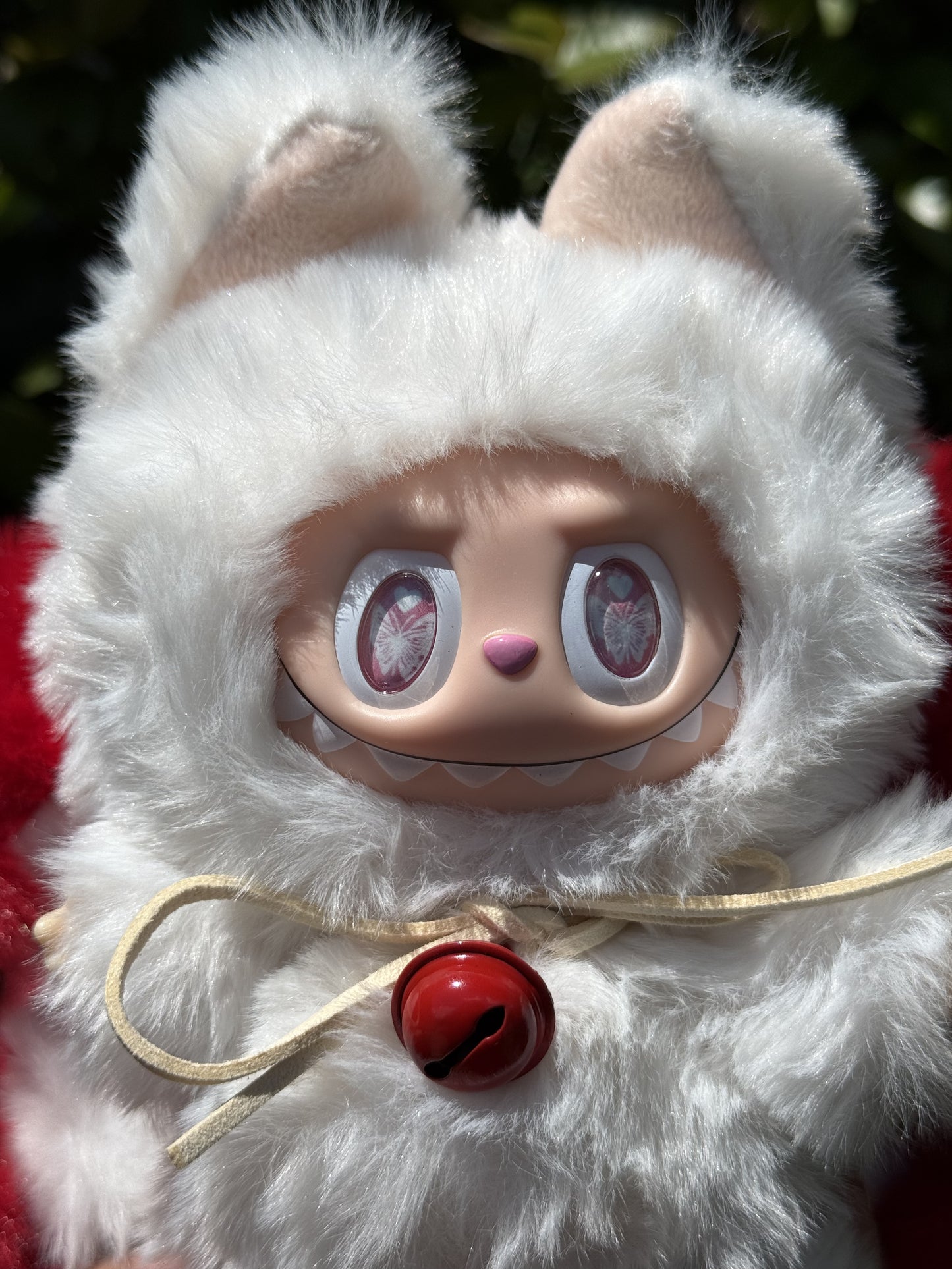 White and Red Custom Nine-tailed Handmade Fluffy Labubu