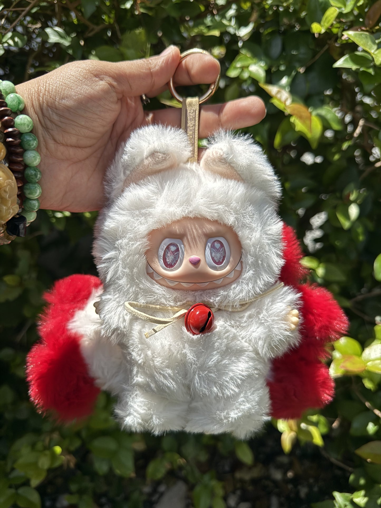 White and Red Custom Nine-tailed Handmade Fluffy Labubu