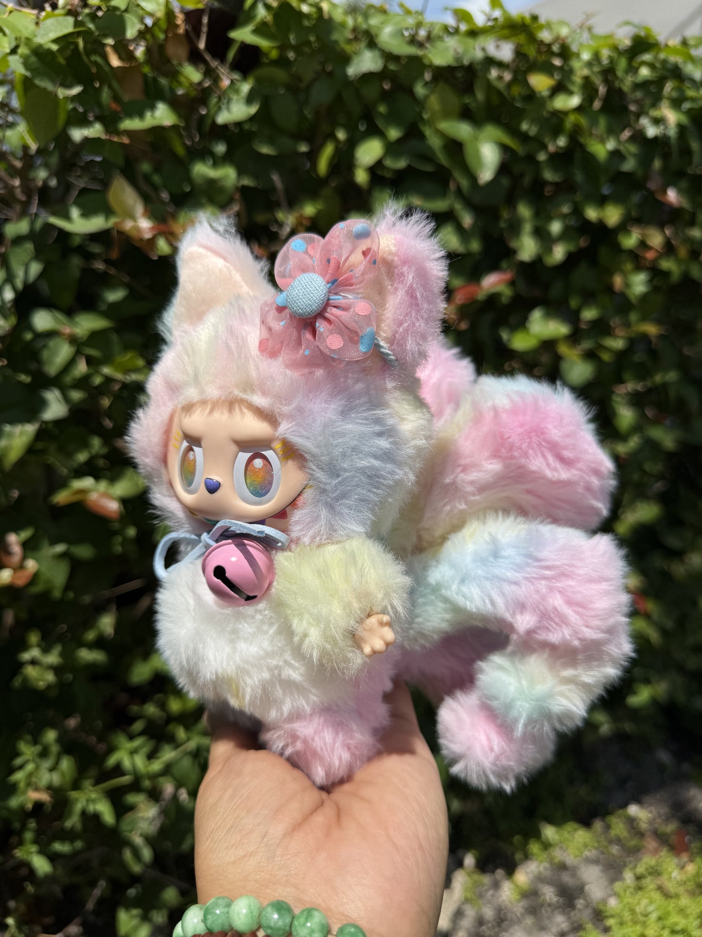 Rainbow Cotton Candy Custom Nine-tailed Handmade Fluffy Labubu