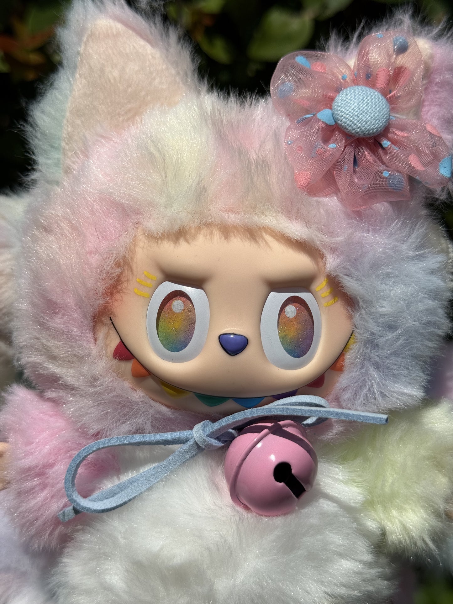 Rainbow Cotton Candy Custom Nine-tailed Handmade Fluffy Labubu