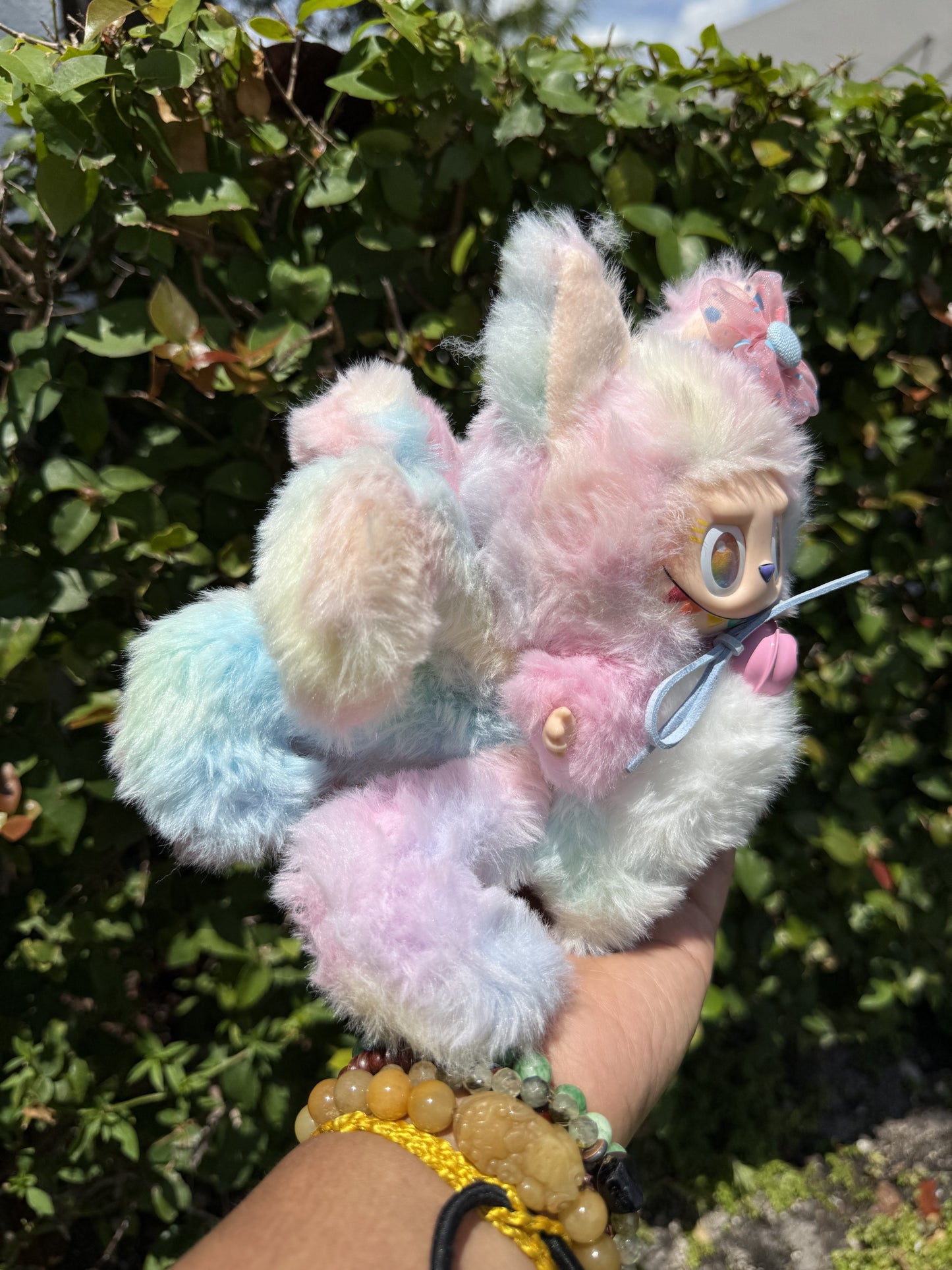 Rainbow Cotton Candy Custom Nine-tailed Handmade Fluffy Labubu