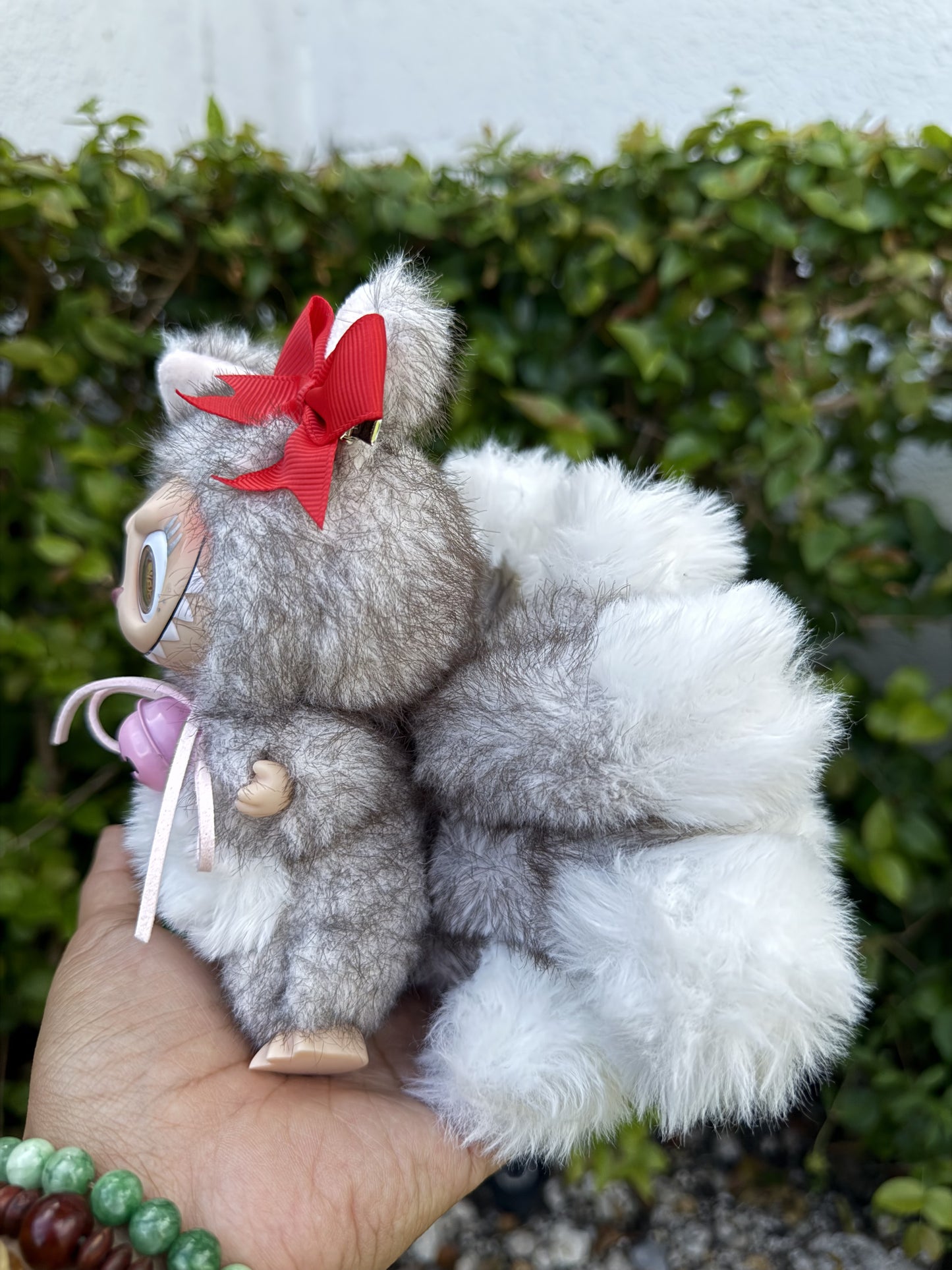 Two Toned Gray Custom Nine-tailed Handmade Fluffy Labubu