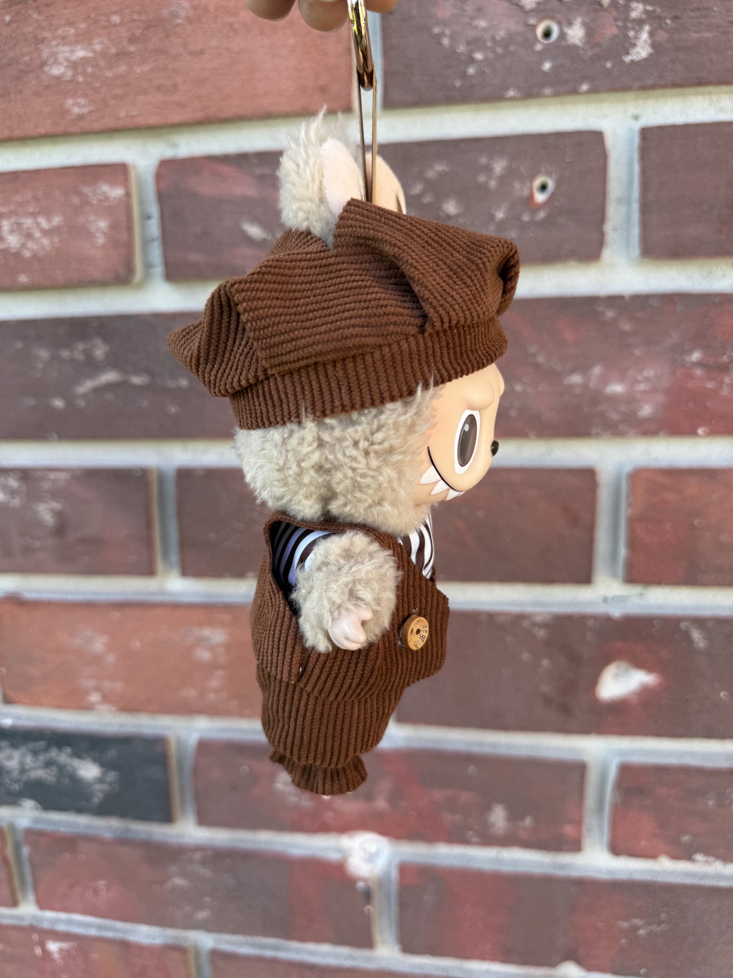 Stripped Brown Overalls Kawaii Cute Doll Labubu Outfit Clothes 17cm