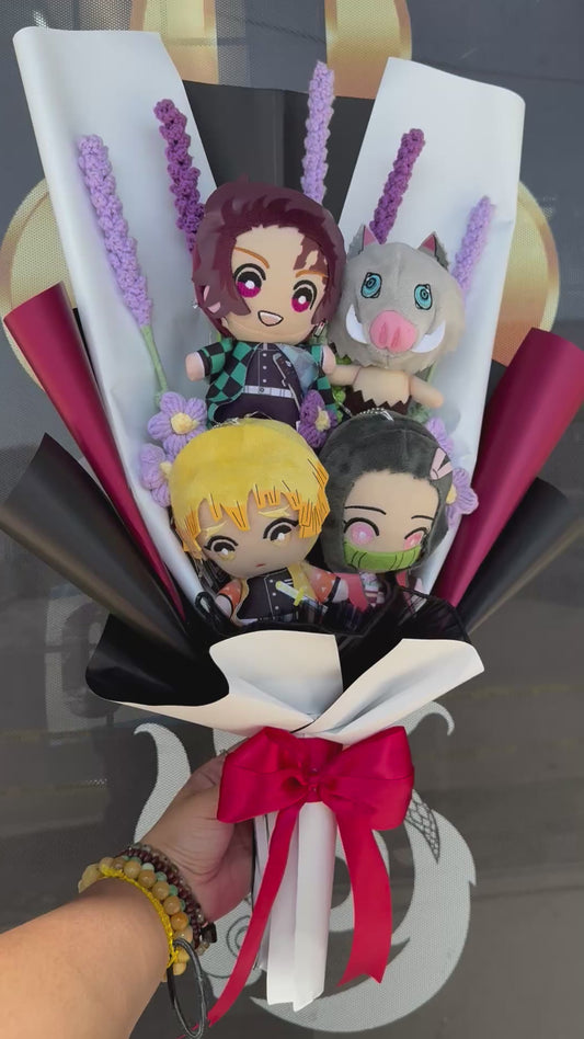 Demon Slayer Team Tanjiro, Nezuko, Insouke, Zenitsu Plush Bouquet
