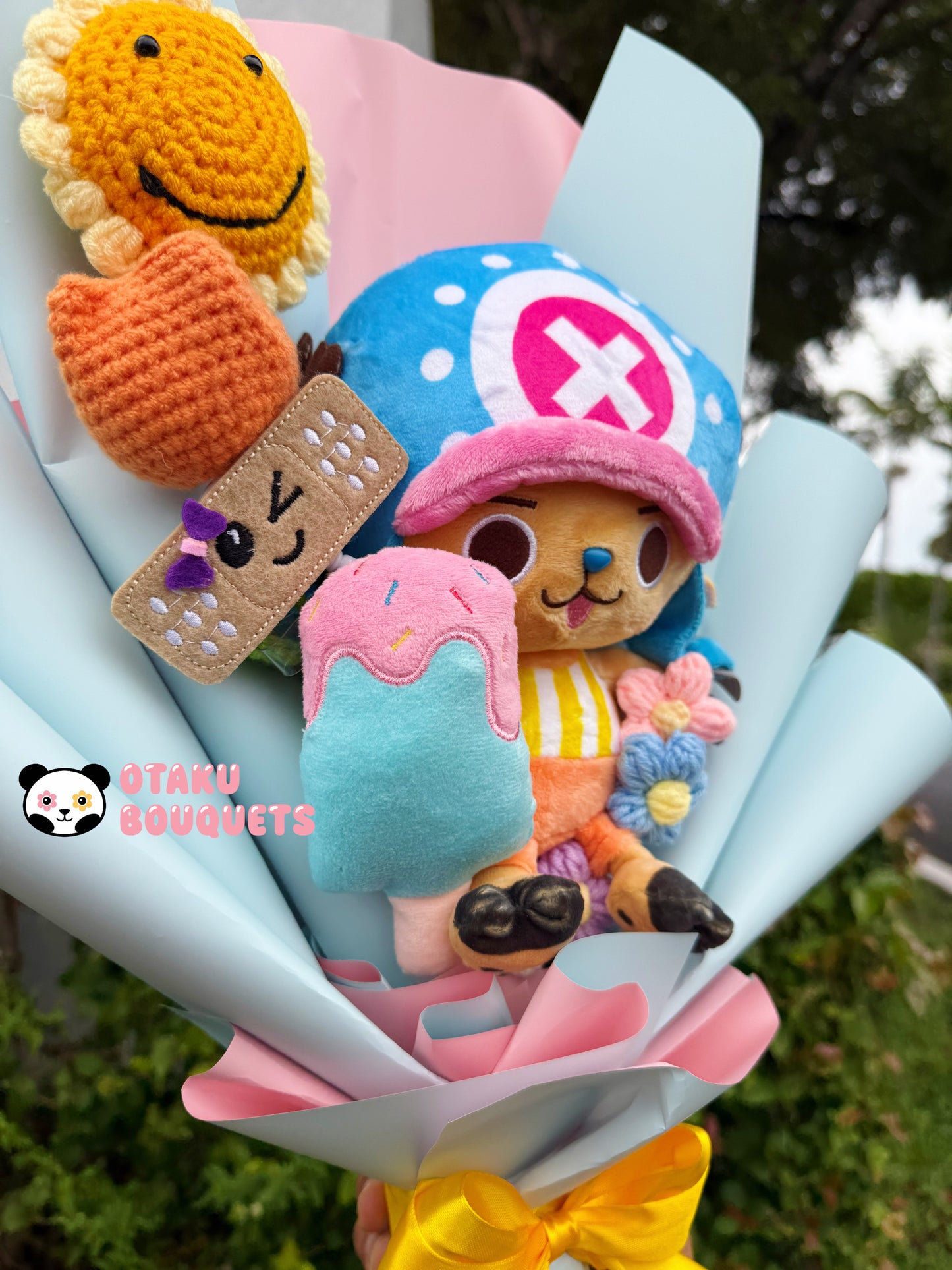 Cute Reindeer Doctor Pirate Crochet Flower Anime Plush Bouquet