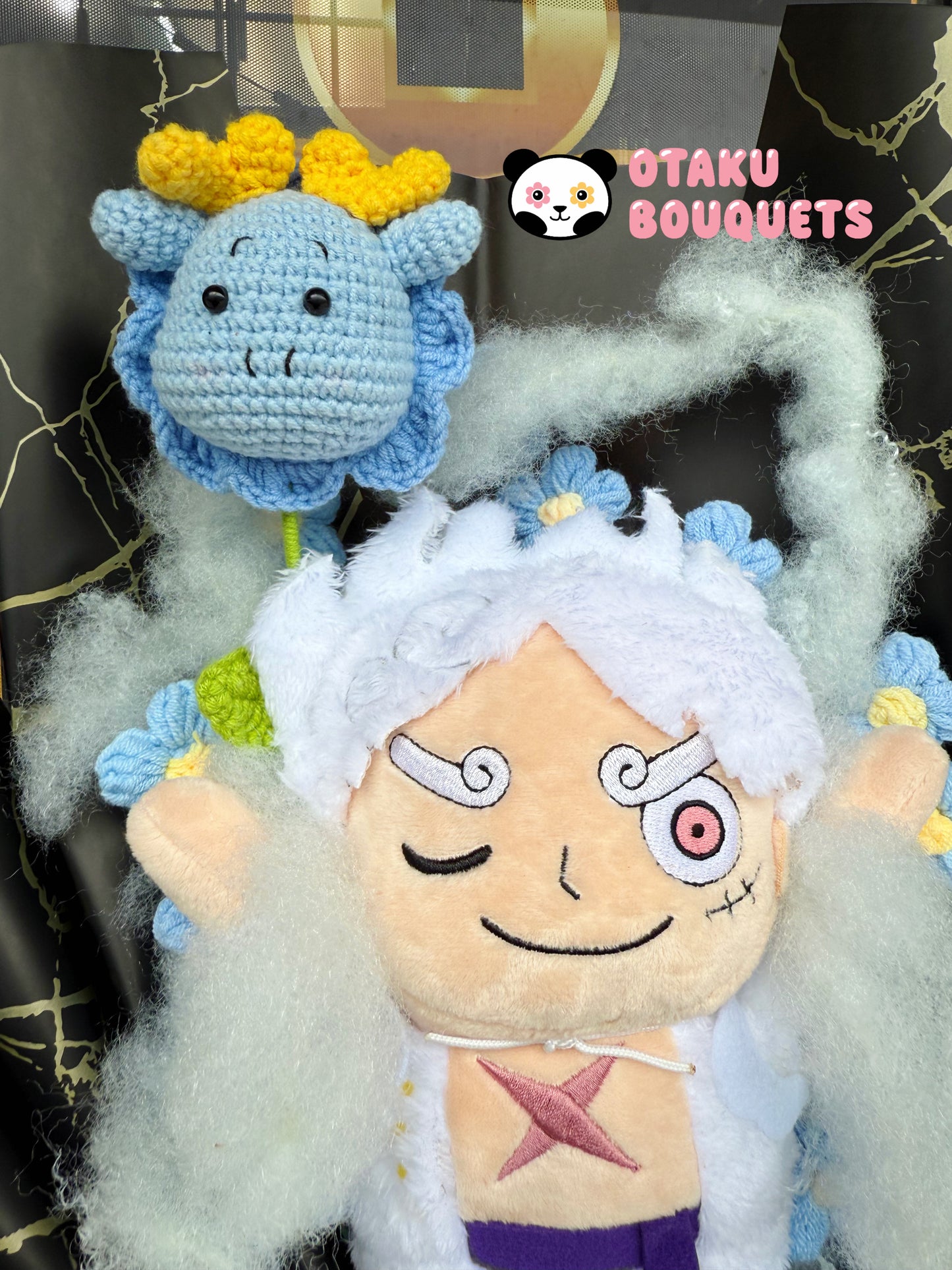 Rubber Pirate Vs Blue Dragon Light Up Anime Plushie Crochet Flower Bouquet