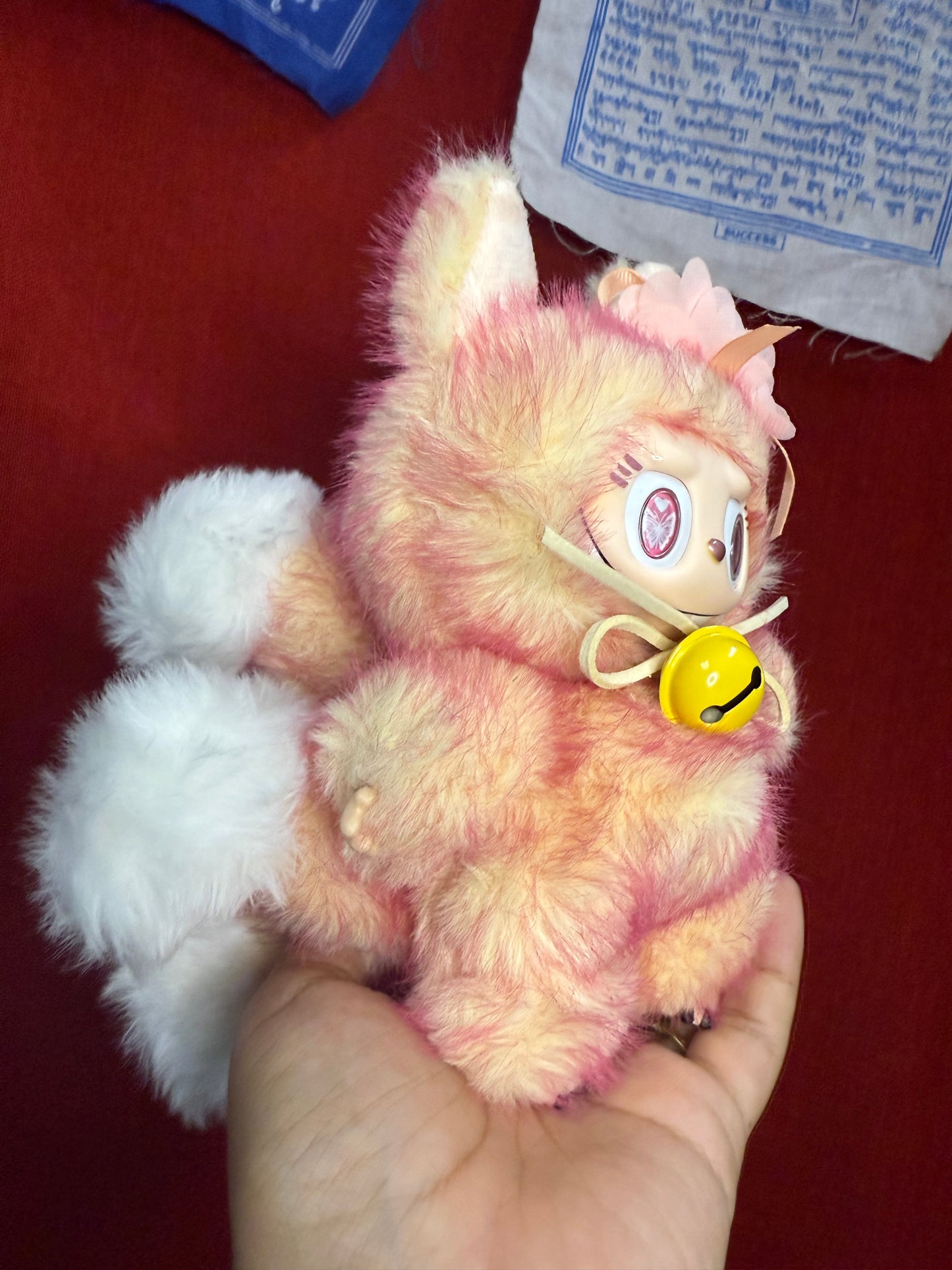 Two Toned Firery Peach Custom Nine-tailed Handmade Fluffy Labubu