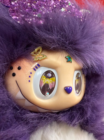 Star Bedazzled Purple Custom Nine-tailed Handmade Fluffy Labubu