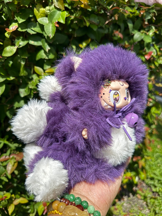 Crecent Moon Bedazzled Purple Custom Nine-tailed Handmade Fluffy Labubu