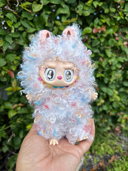 Curly Hair White Colored Dragon Custom Handmade Fluffy Labubu