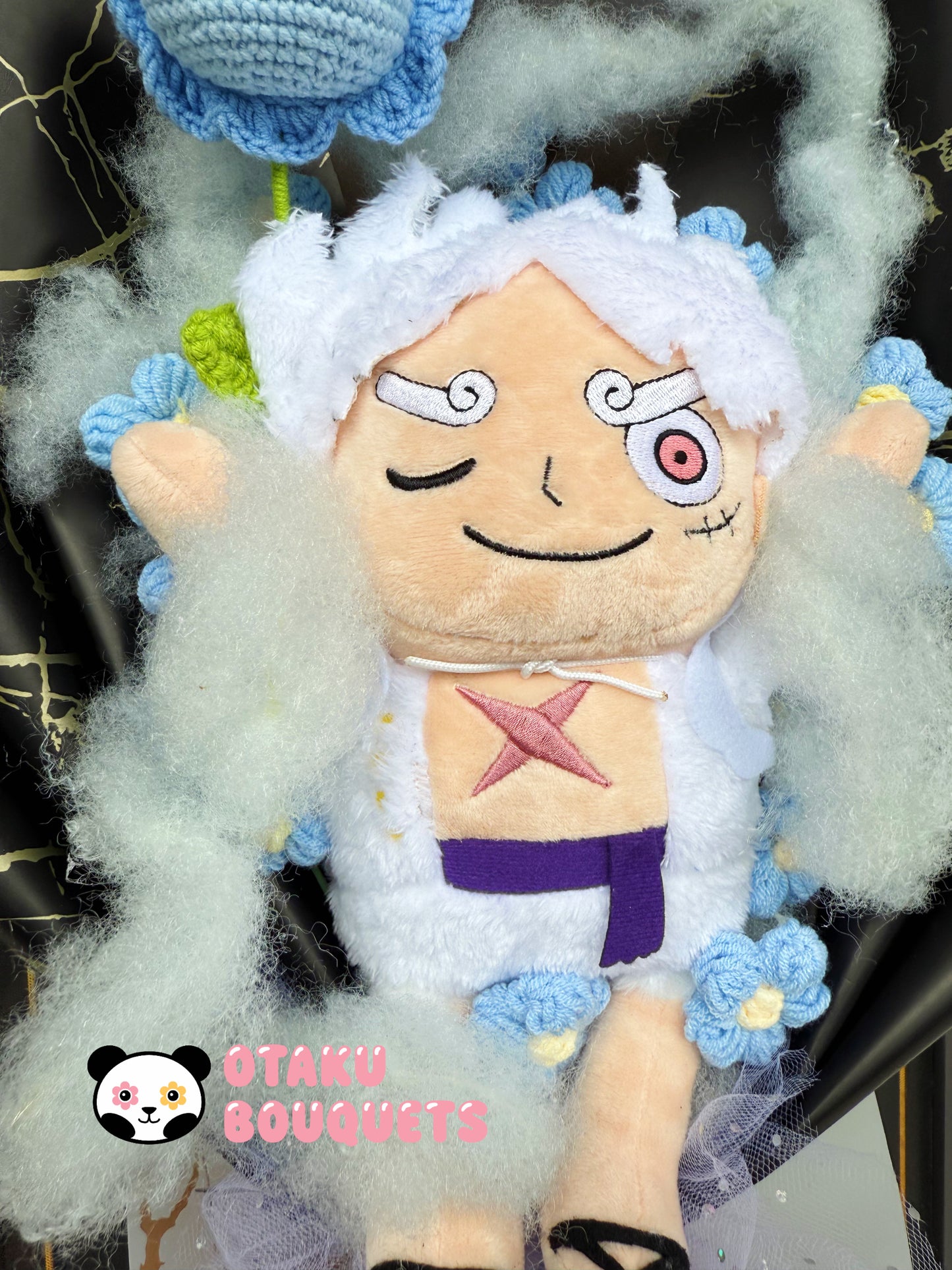 Rubber Pirate Vs Blue Dragon Light Up Anime Plushie Crochet Flower Bouquet