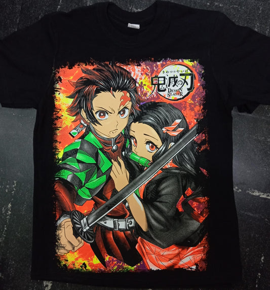Tanjiro and Nezuko Demon Slayer Black Light Anime T-Shirt