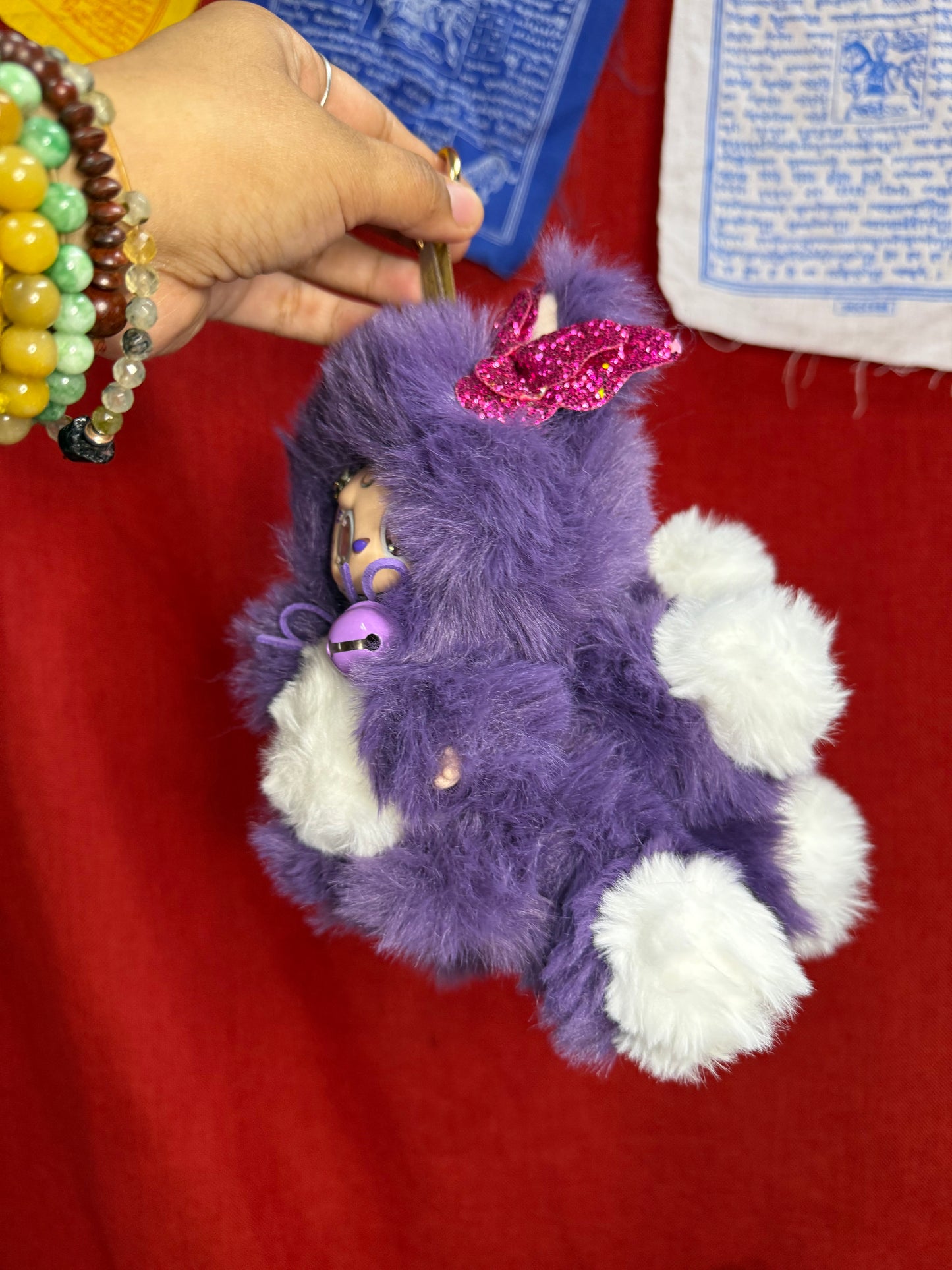 Crecent Moon Bedazzled Purple Custom Nine-tailed Handmade Fluffy Labubu