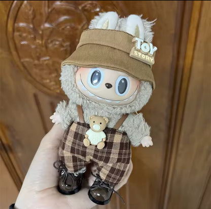 Toy Story Checker Brown Overalls Kawaii Cute Doll Labubu Outfit Clothes 17cm