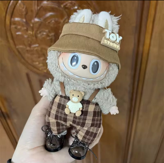 Toy Story Checker Brown Overalls Kawaii Cute Doll Labubu Outfit Clothes 17cm