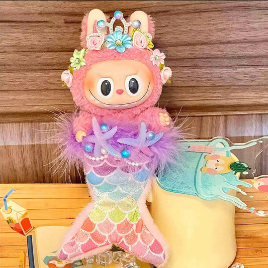 Mermaid Crown Purple Mystical Fairy Kawaii Cute Doll Labubu Anime Costume Cosplay Clothes 17cm