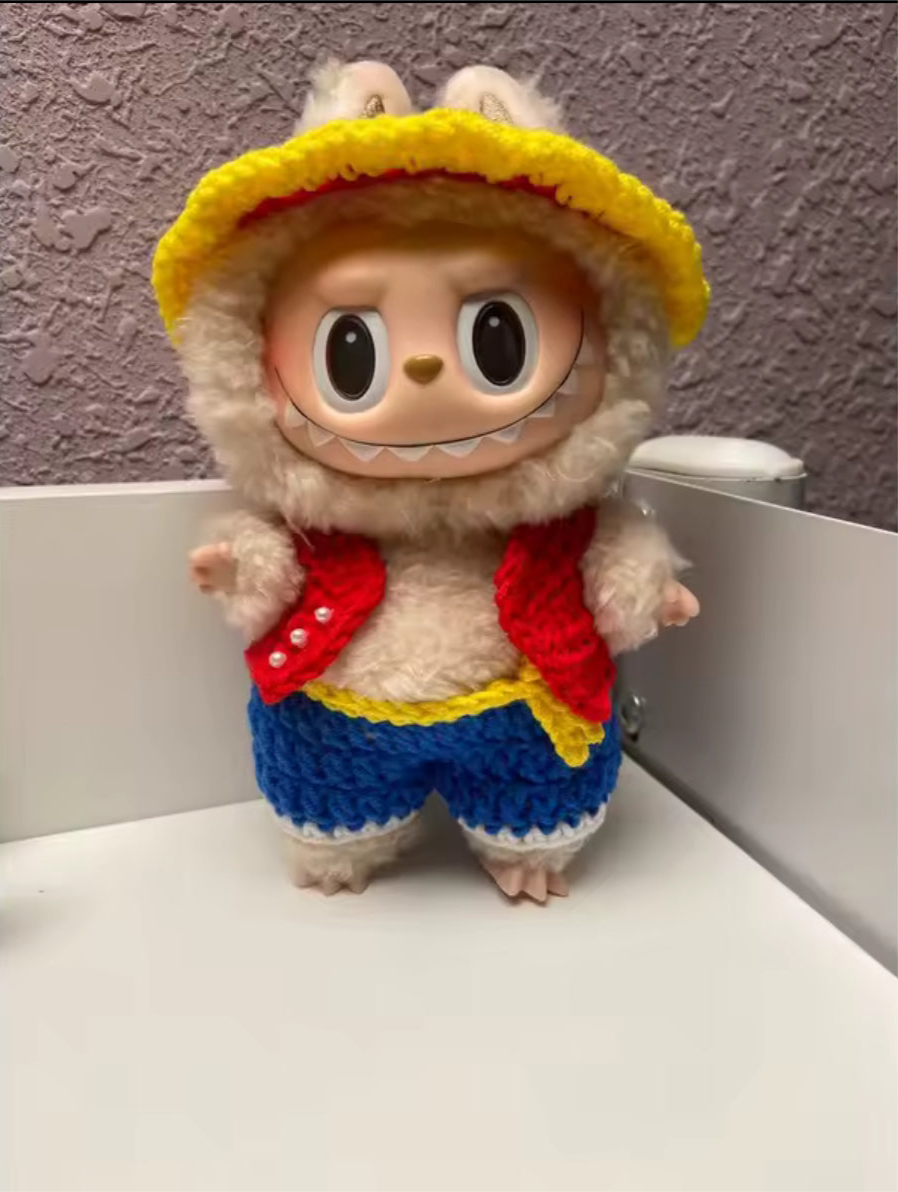 Luffy One Piece Crochet Doll Labubu Anime Costume Cosplay Clothes 17cm