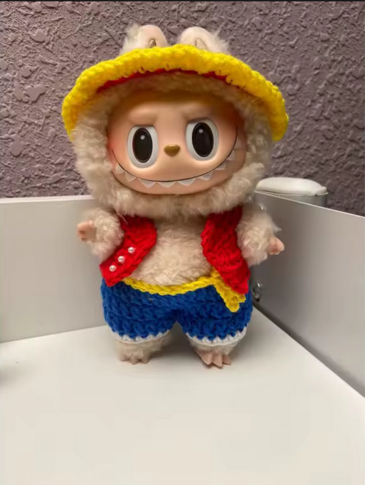 Luffy One Piece Crochet Doll Labubu Anime Costume Cosplay Clothes 17cm