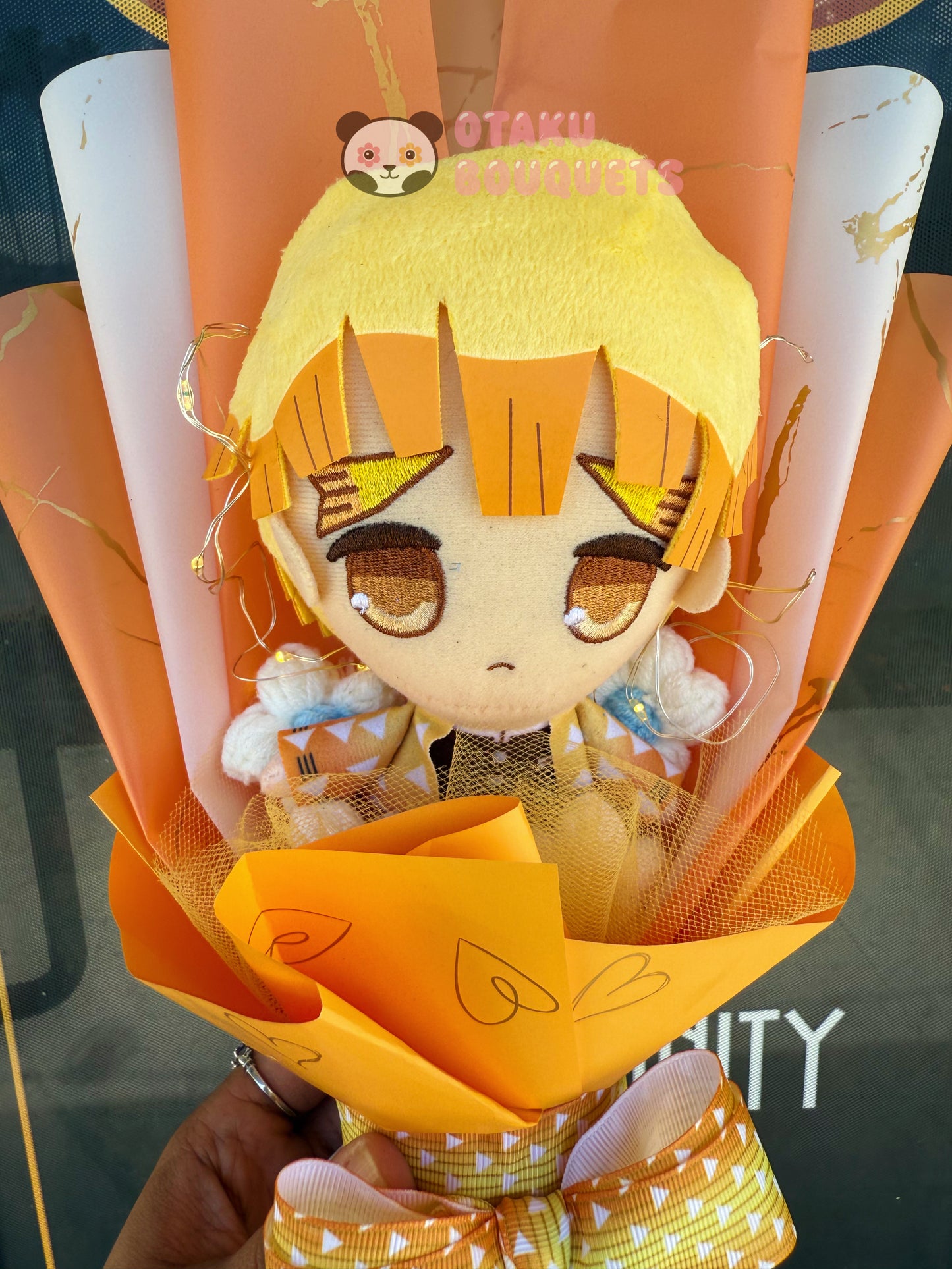 Small Electric Sleepy Demon “Hunter” Plush Anime Crochet Flowers Bouquet