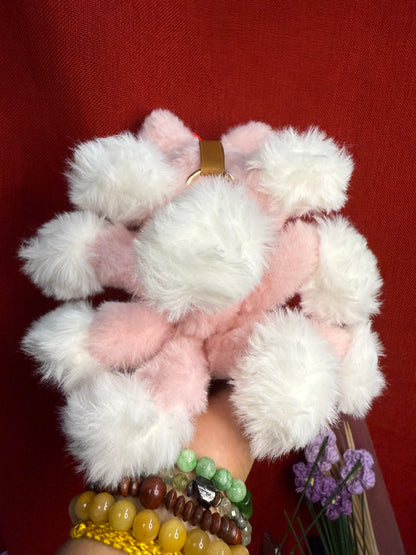 Bedazzled Pink Custom Nine-tailed Hearts Handmade Fluffy Labubu