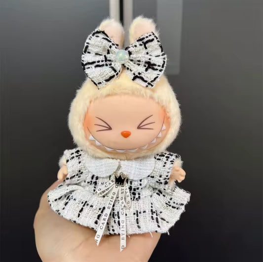 High Class Crown Eting Card Dress Fancy Fashion Designer Kawaii Cute Doll Labubu Outfit Clothes 17cm